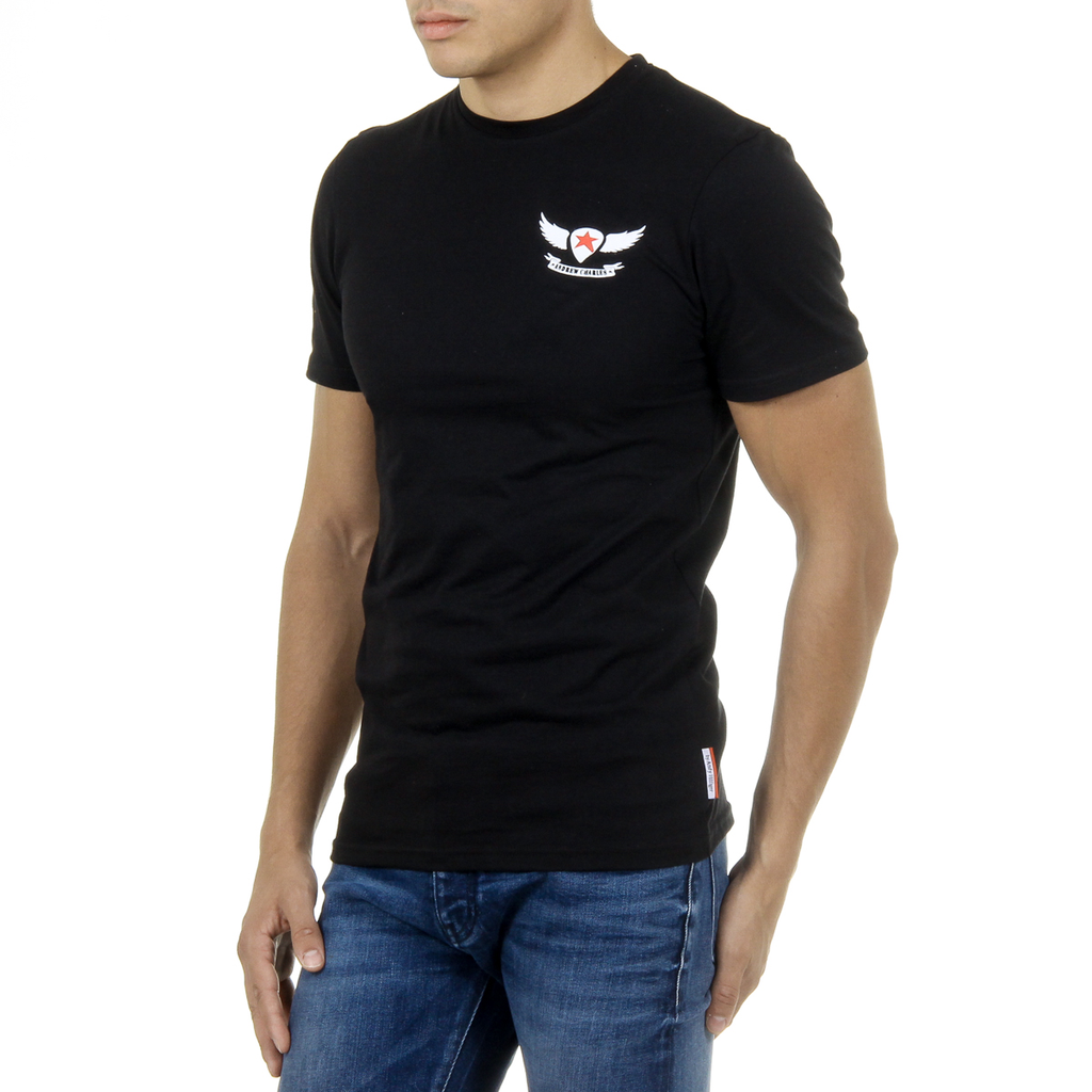 Andrew Charles T-shirt da uomo a maniche corte con scollo rotondo, nera KEITA