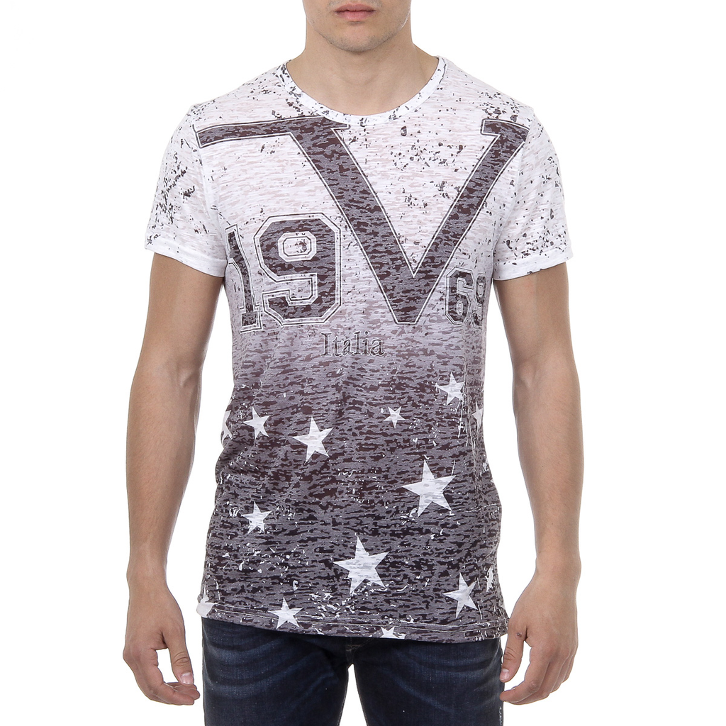 V 1969 Italia T-shirt da uomo a maniche corte con scollo tondo multicolore DAVID
