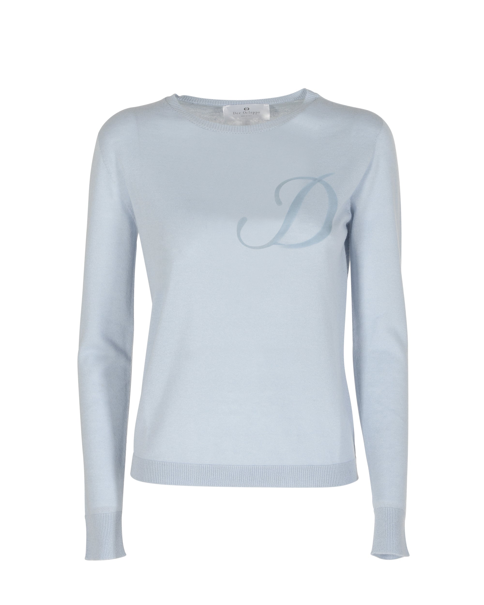 Maglia girocollo in cashmere estivo - Manica lunga - Azzurro