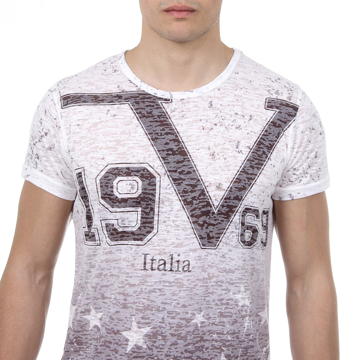 V 1969 Italia T-shirt da uomo a maniche corte con scollo tondo multicolore DAVID