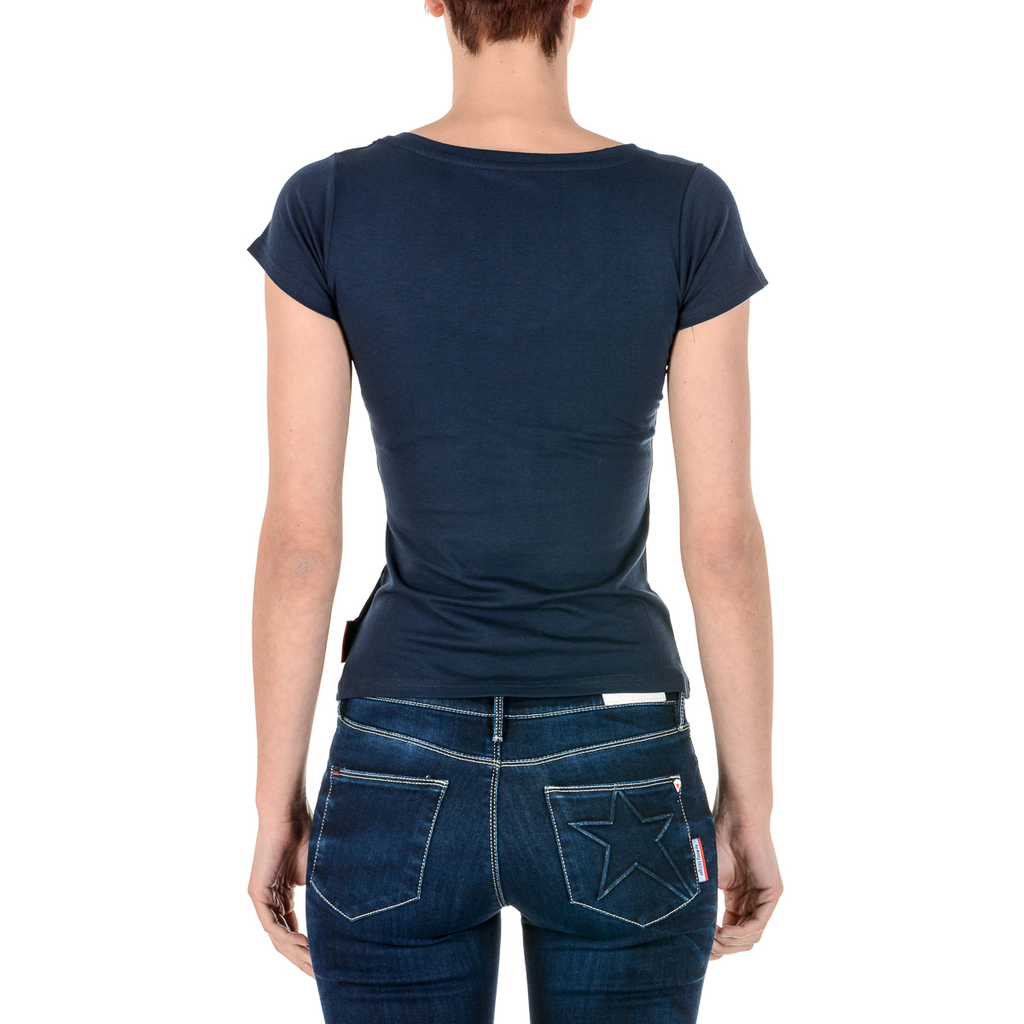 Andrew Charles T-shirt da donna a maniche corte con scollo a V blu TAPIWA