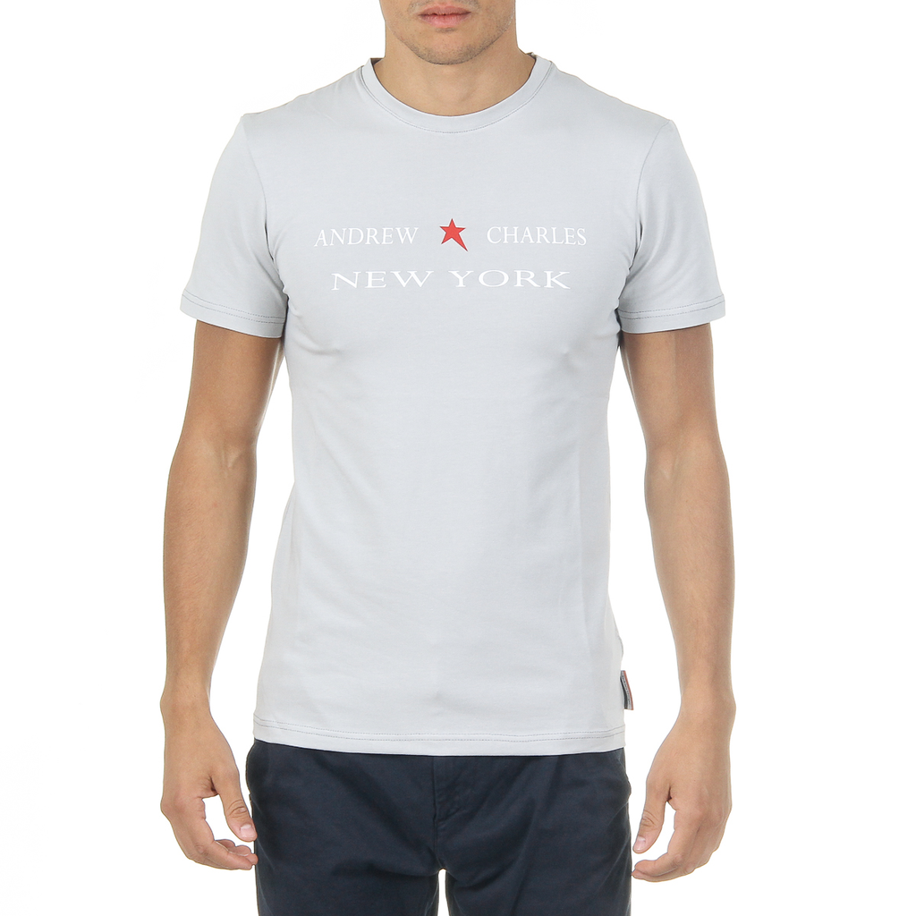 Andrew Charles T-shirt da uomo a maniche corte con scollo rotondo grigio chiaro KEITA