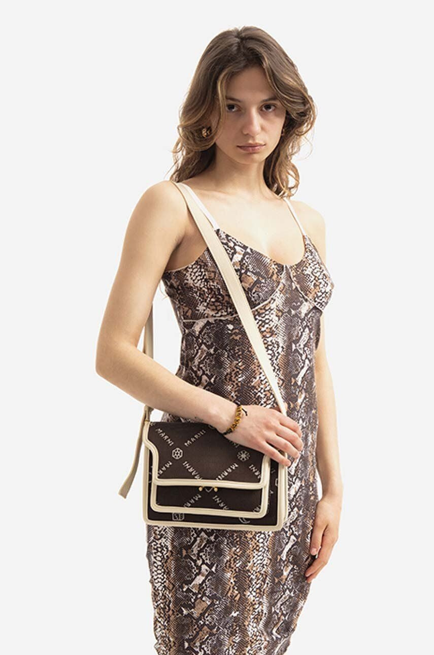 Borsa a tracolla in tessuto Marni Monogram marrone