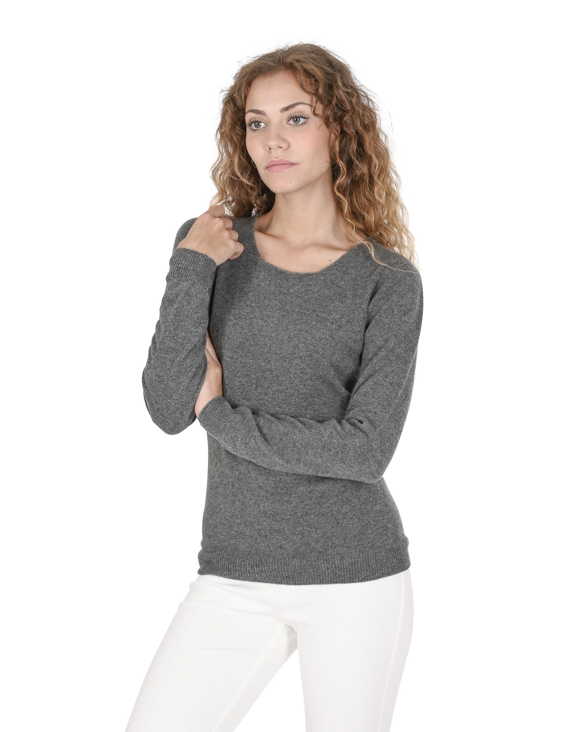 Maglione da donna in cashmere con scollo quadrato Crown of Edinburgh COE 0024 SMOG