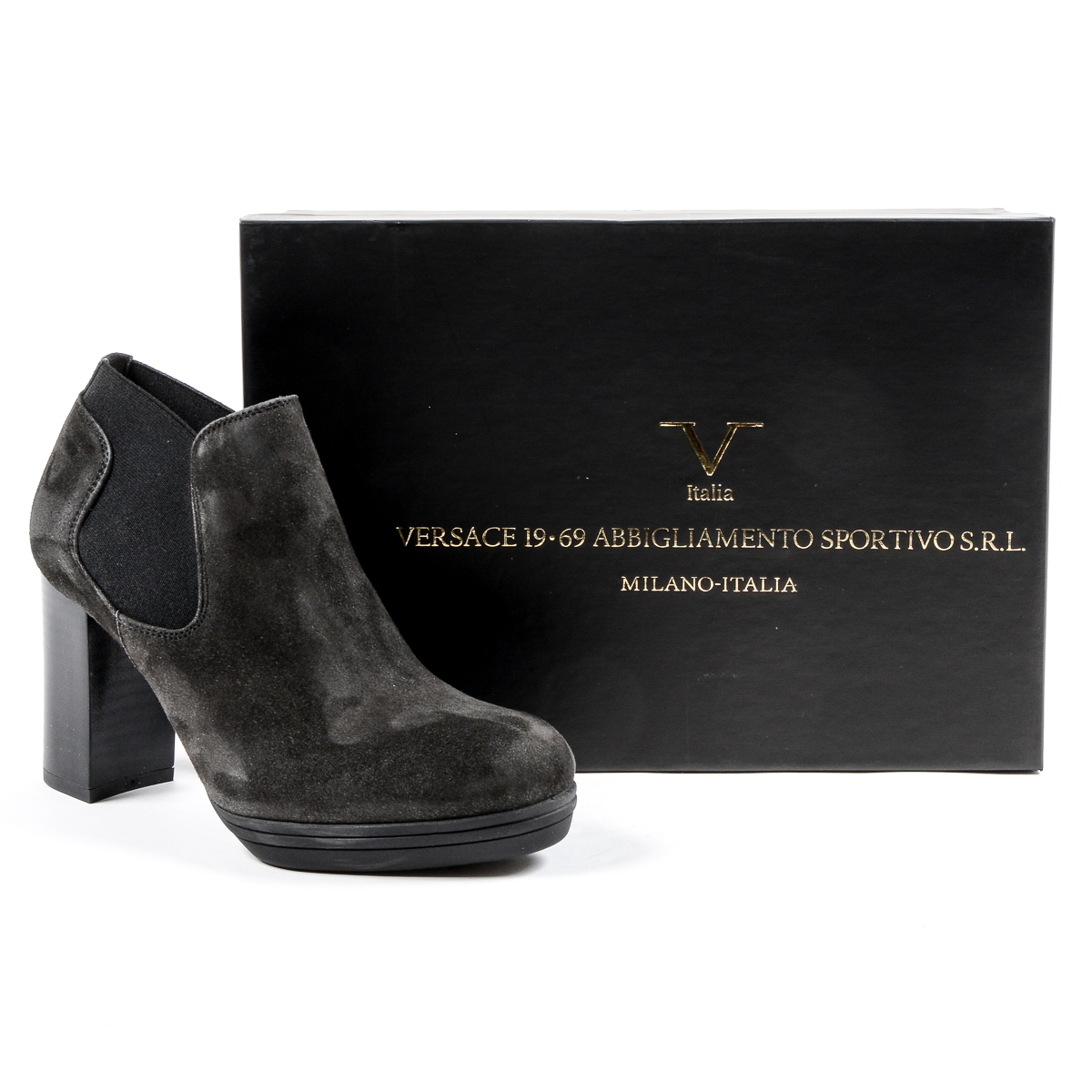 V 1969 Italia Stivaletto con tacco da donna grigio scuro GRACY