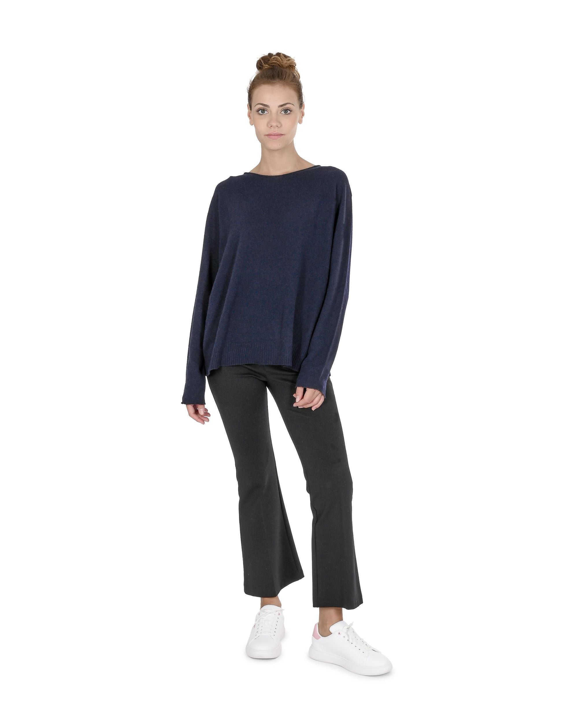 Maglione oversize con scollo a barca da donna in cashmere Crown of Edinburgh COE 008 BLU NAVY