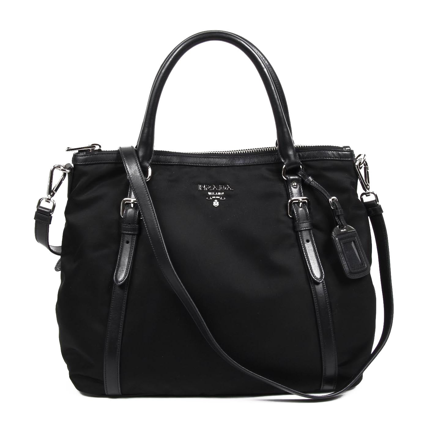 Prada Shopping Tote BR5116 Tessuto Morbido Vitello Nero
