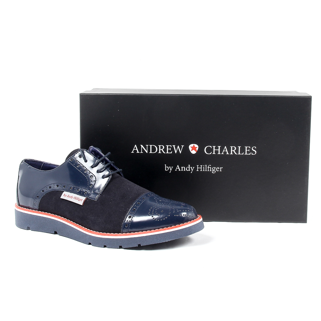 Scarpe Oxford brogue da uomo Andrew Charles 911 ABRASIVATO CAMOSCIO BLEU