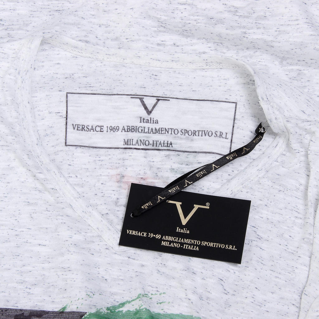 V 1969 Italia T-shirt da uomo a maniche corte con scollo a V bianca LUCAS