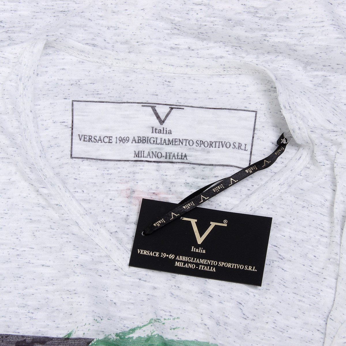 V 1969 Italia T-shirt da uomo a maniche corte con scollo a V bianca LUCAS