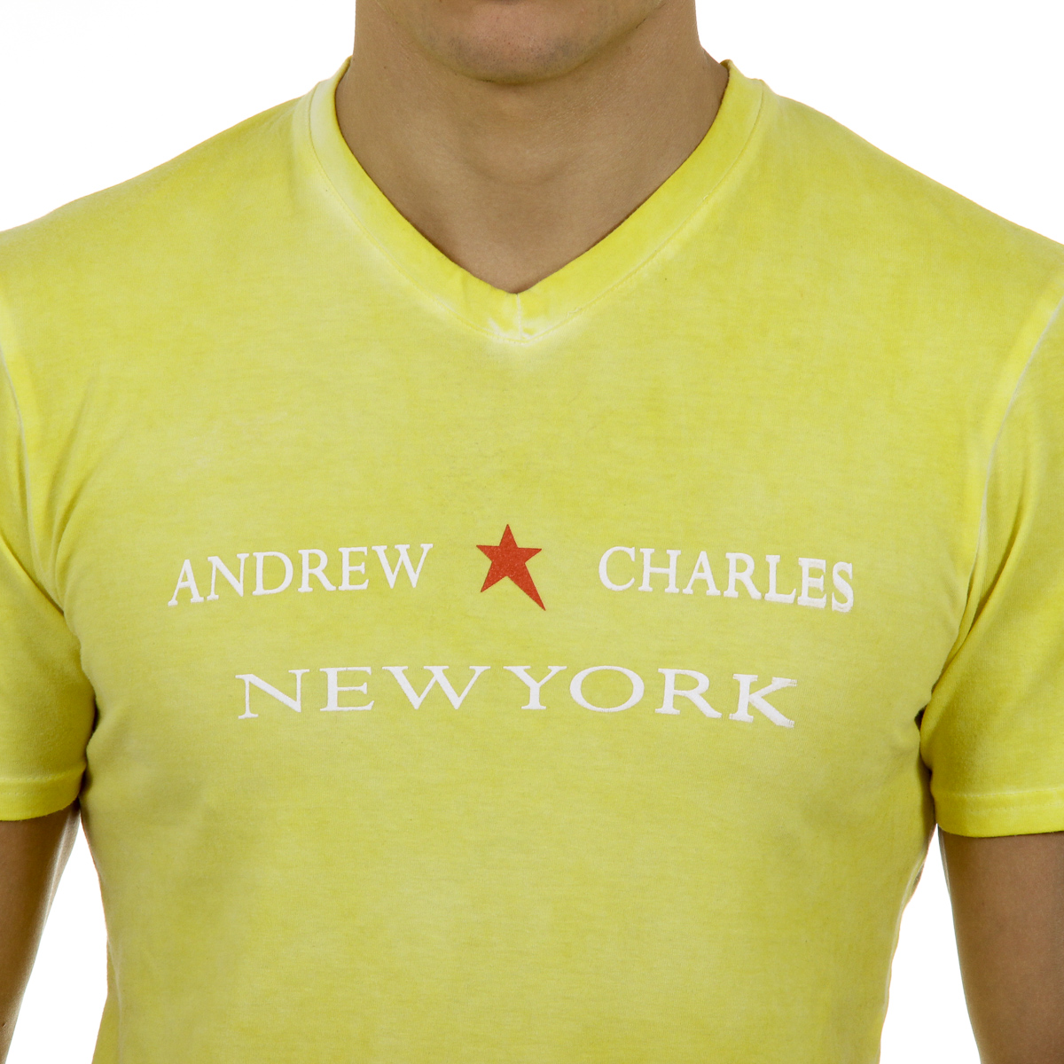 Andrew Charles T-shirt da uomo a maniche corte con scollo a V gialla KOFI