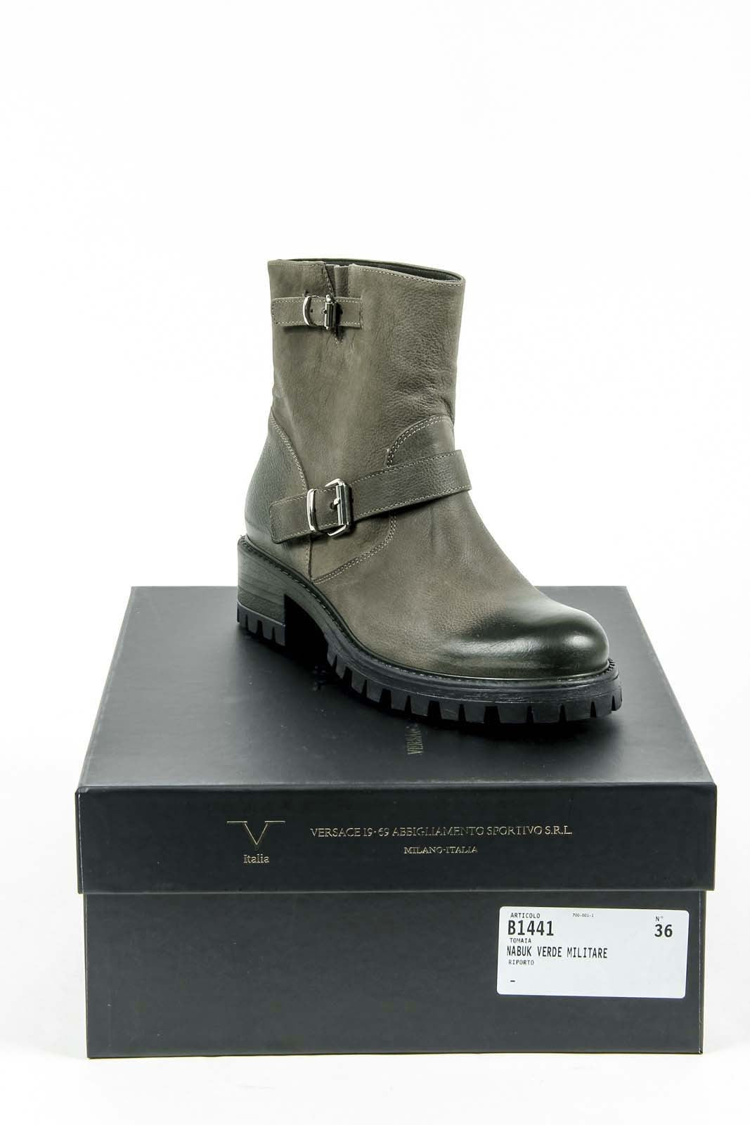 Stivale corto da donna V 1969 Italia B1441 NABUK VERDE MILITARE