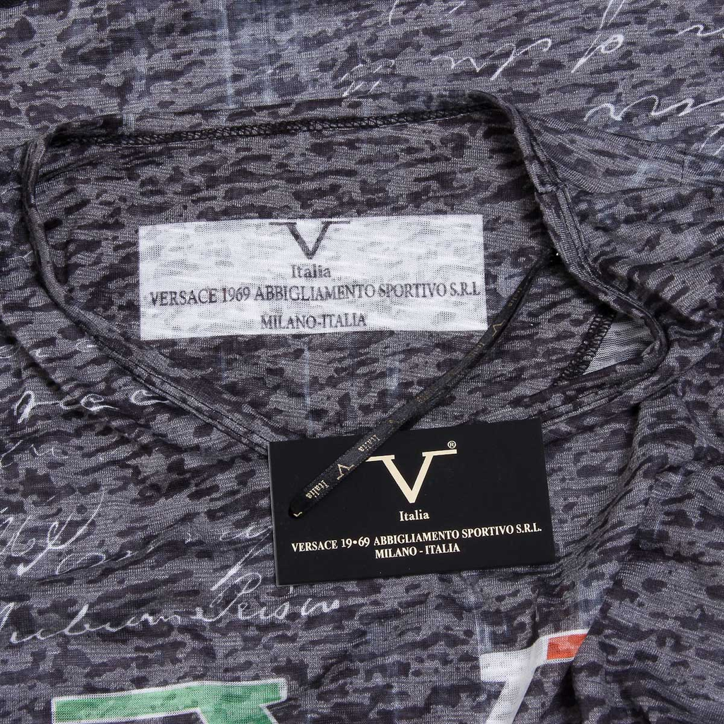 V 1969 Italia T-shirt da uomo a maniche corte con scollo a V, nera JACOB