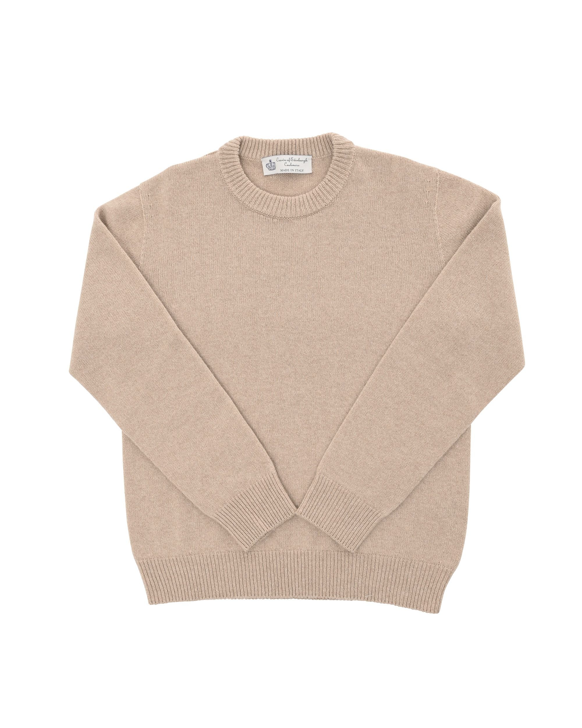 Maglione girocollo da uomo in cashmere Crown of Edinburgh COE 009 BEIGE