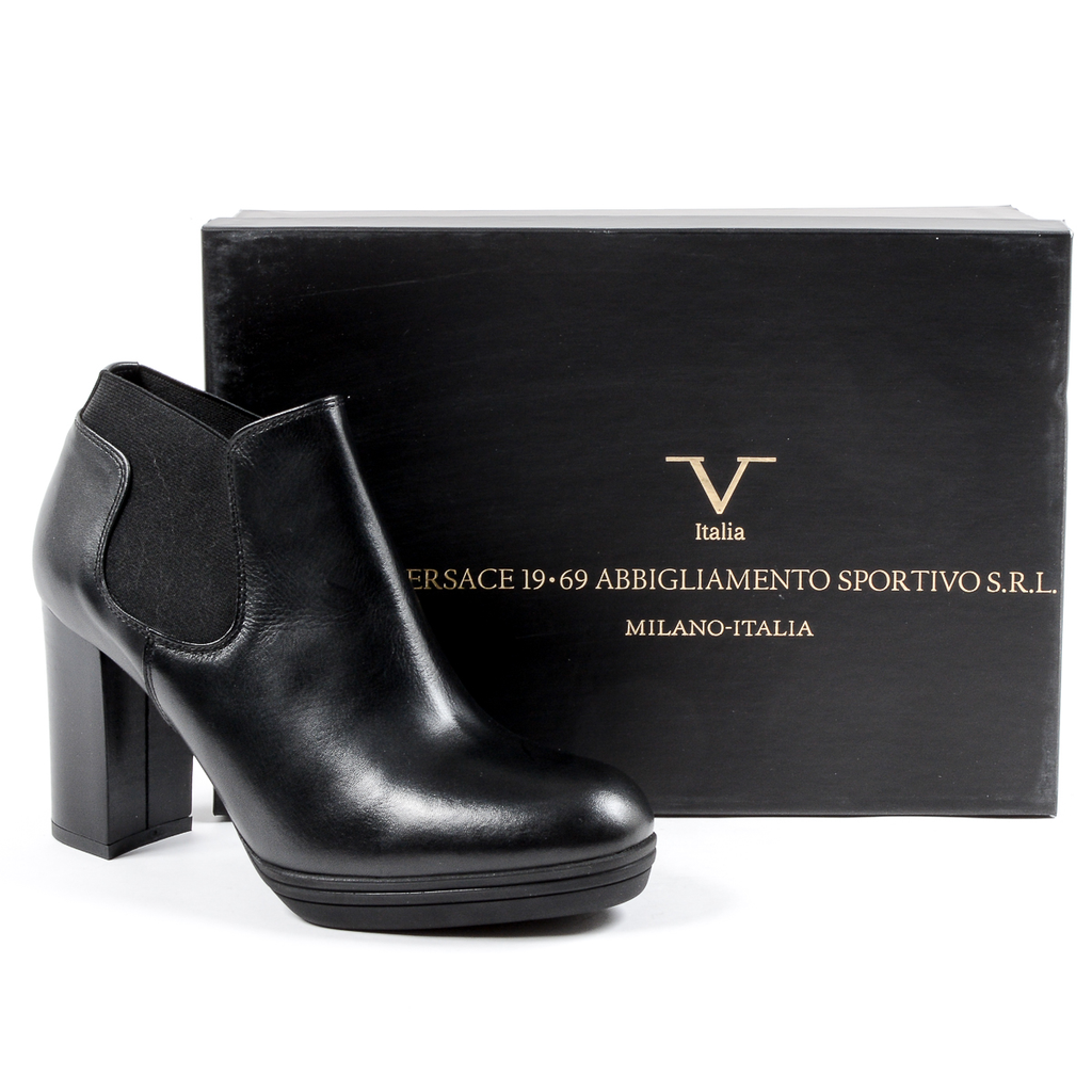 V 1969 Italia Stivaletto con tacco da donna nero GRACY