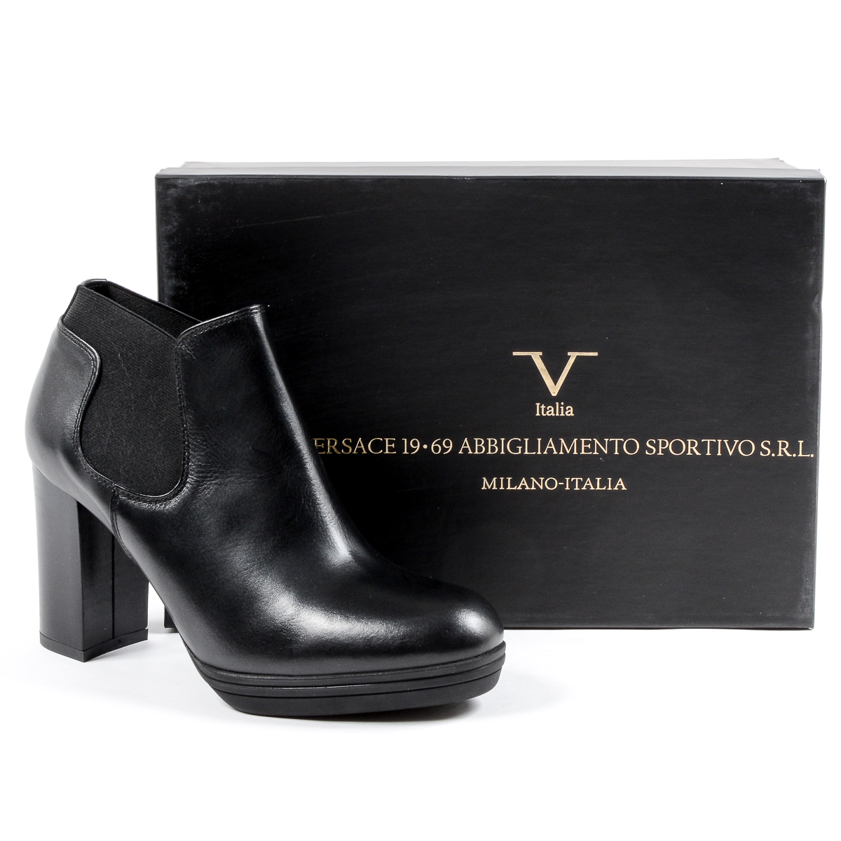 V 1969 Italia Stivaletto con tacco da donna nero GRACY
