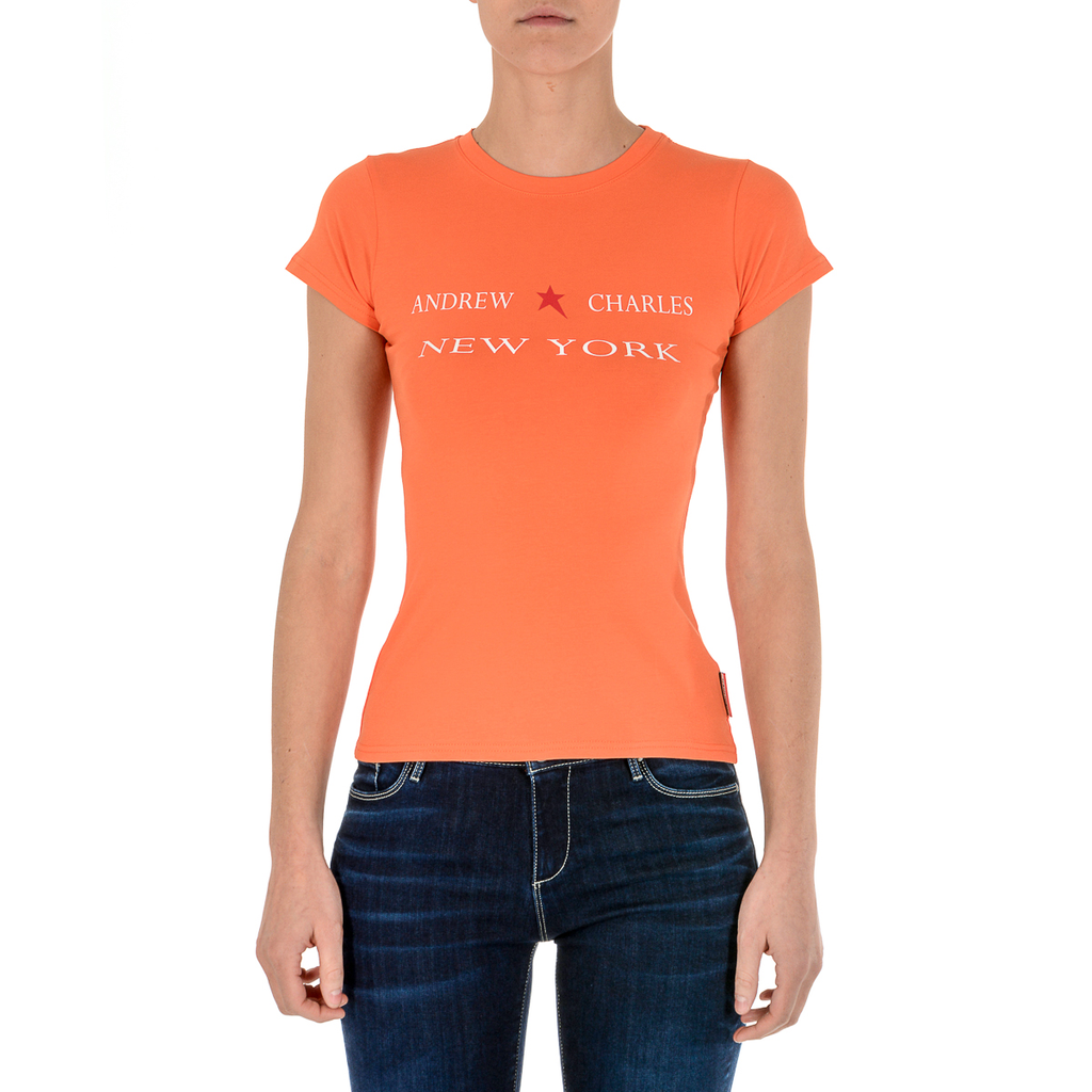 Andrew Charles T-shirt da donna a maniche corte con scollo tondo arancione TARANA