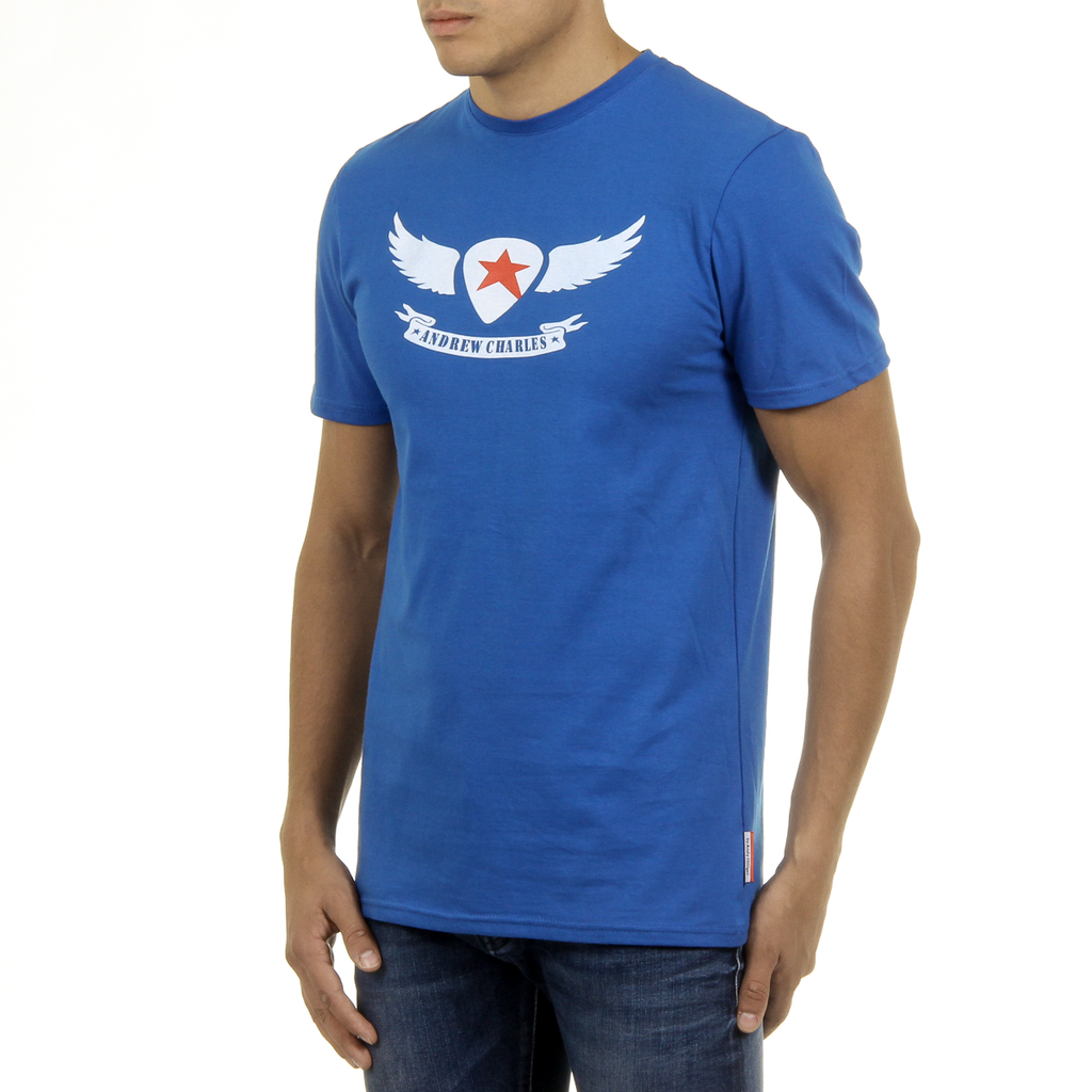 Andrew Charles T-shirt da uomo a maniche corte con scollo rotondo blu KEITA