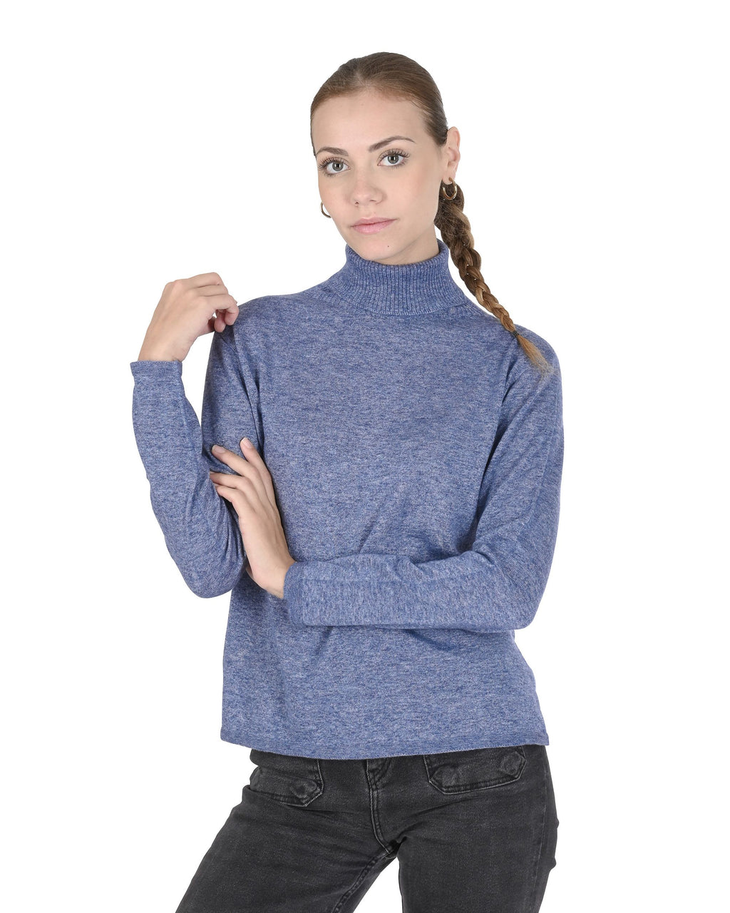 Maglione dolcevita da donna in cashmere Crown of Edinburgh COE 0020 BLU MELANGE