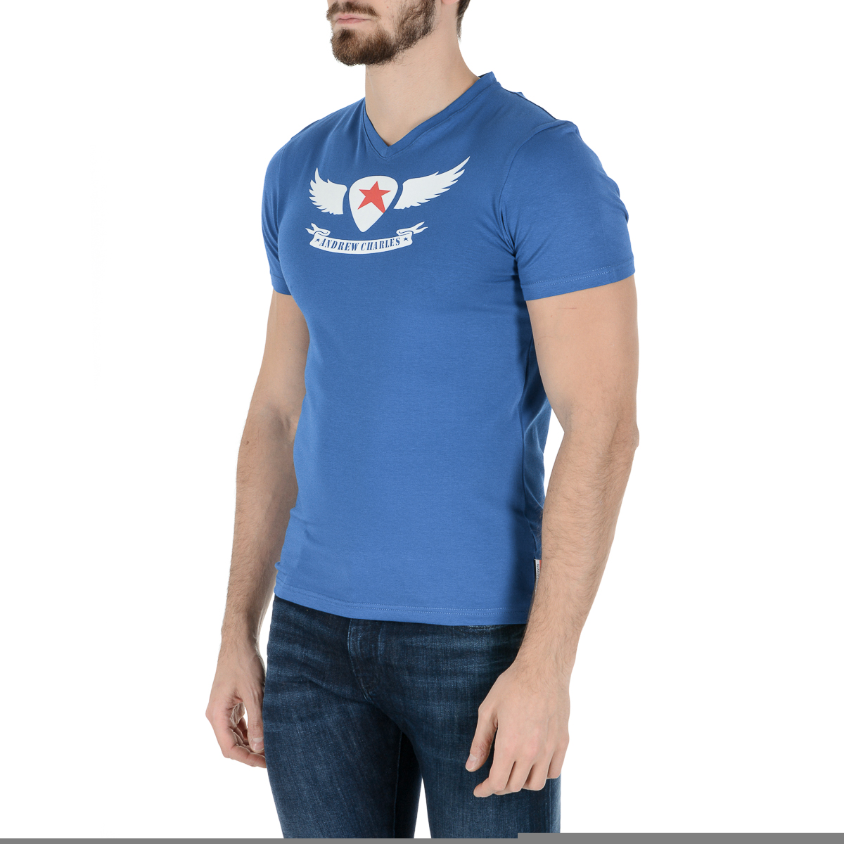 Andrew Charles Maglietta da uomo a maniche corte con scollo a V blu KENAN