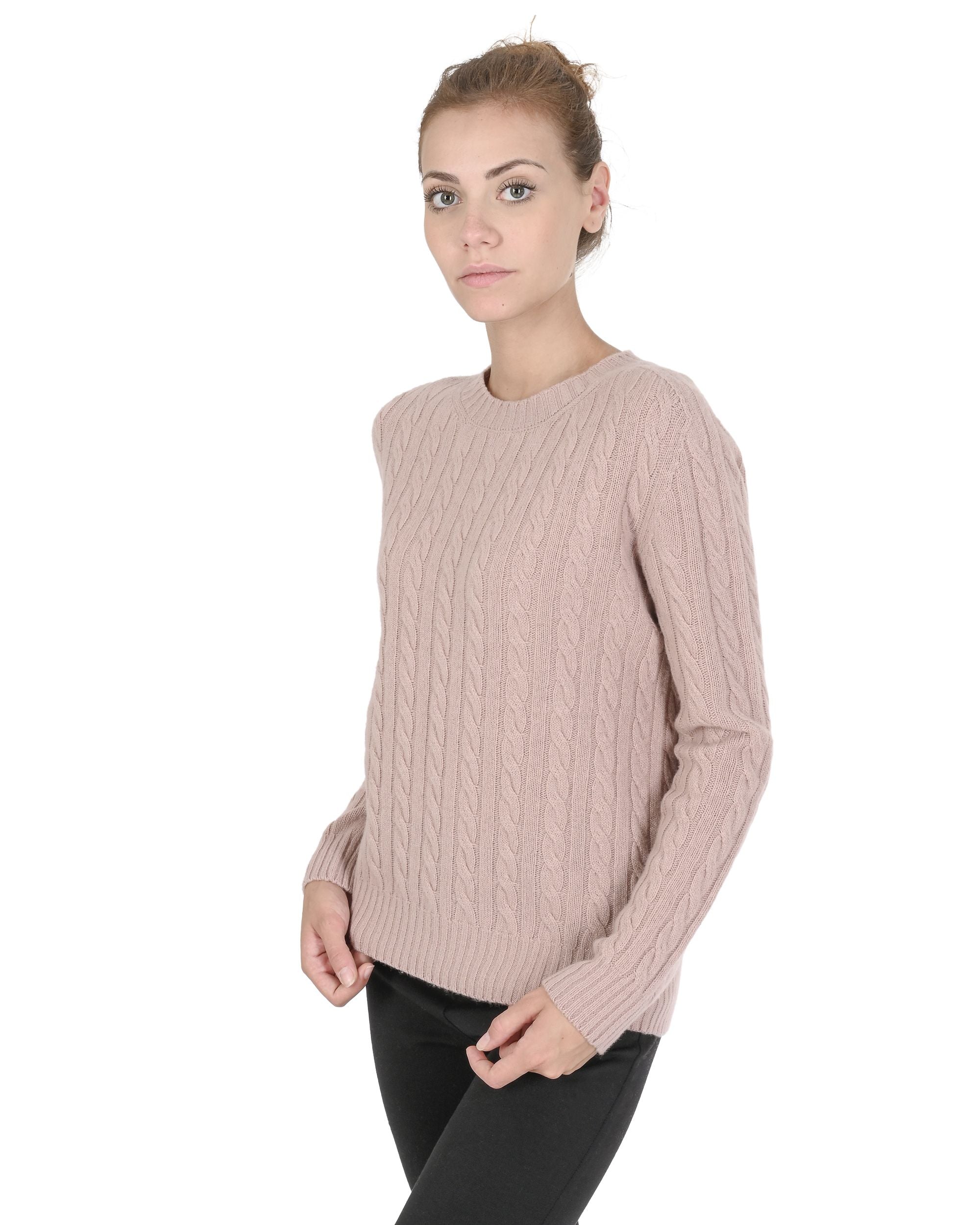 Maglione girocollo da donna in cashmere Crown of Edinburgh COE 0033 ROSA