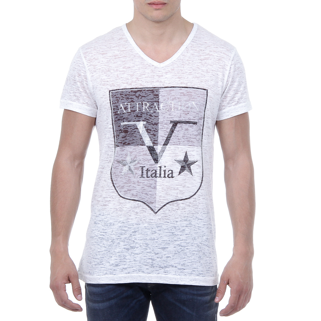 V 1969 Italia T-shirt da uomo a maniche corte con scollo a V, bianca ALEXANDER