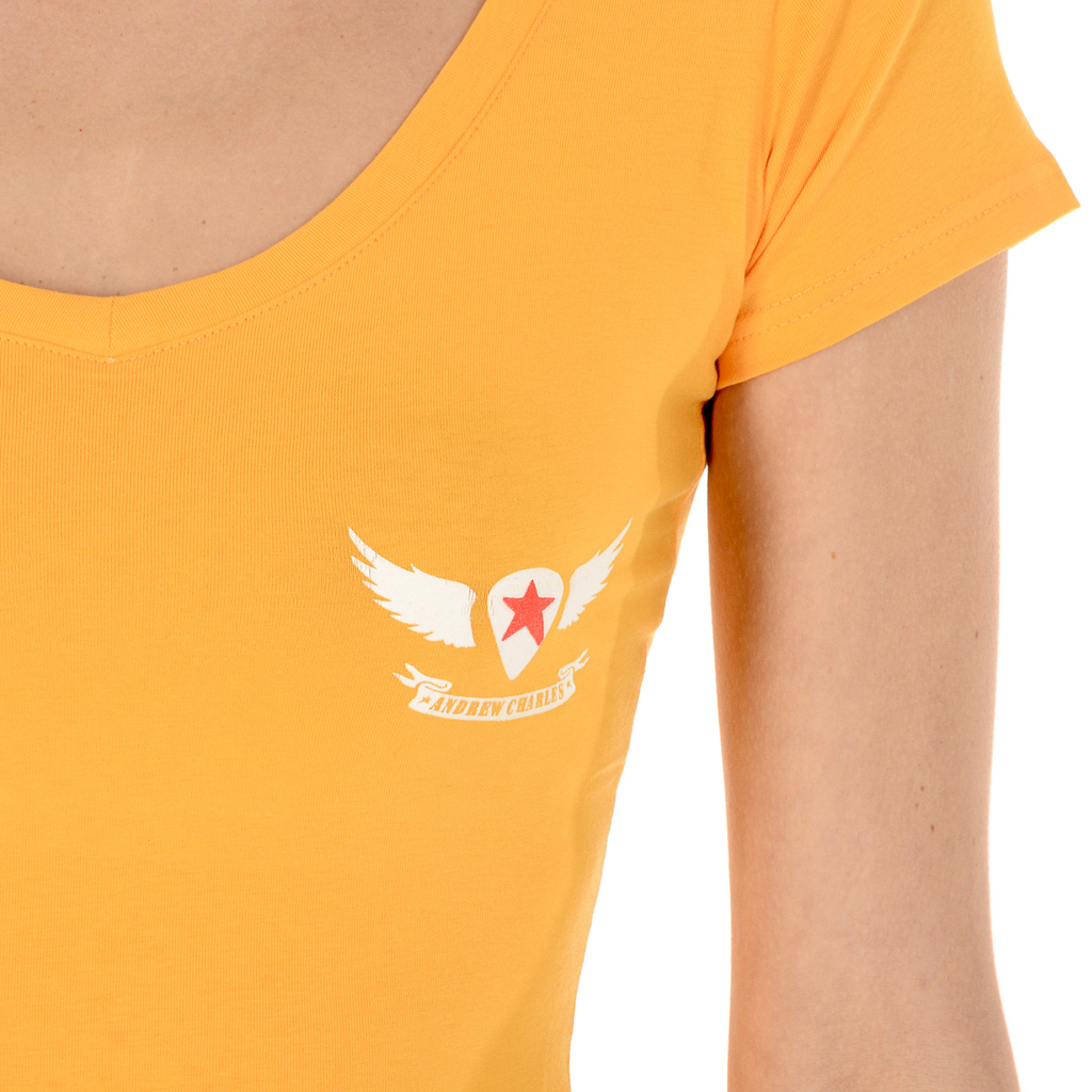 Andrew Charles T-shirt da donna a maniche corte con scollo a V gialla TAPIWA