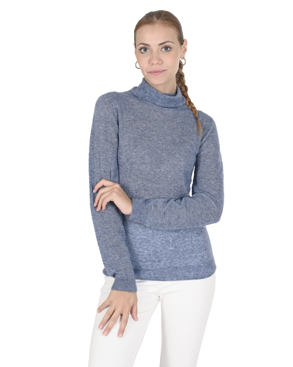 Maglione dolcevita da donna in cashmere Crown of Edinburgh COE 0019 BLU MELANGE
