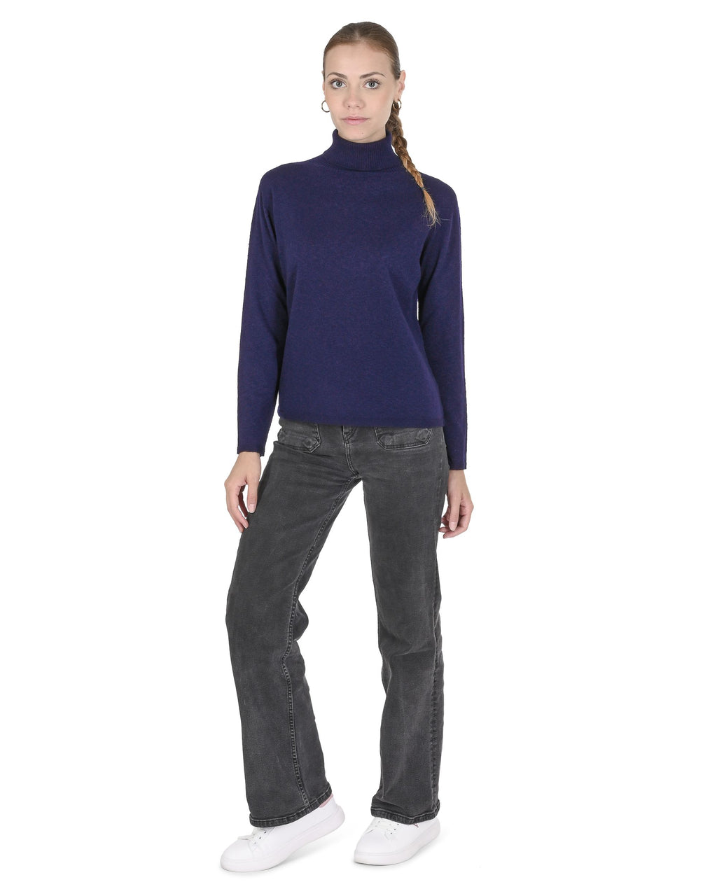 Maglione dolcevita da donna in cashmere Crown of Edinburgh COE 0020 BLU NAVY
