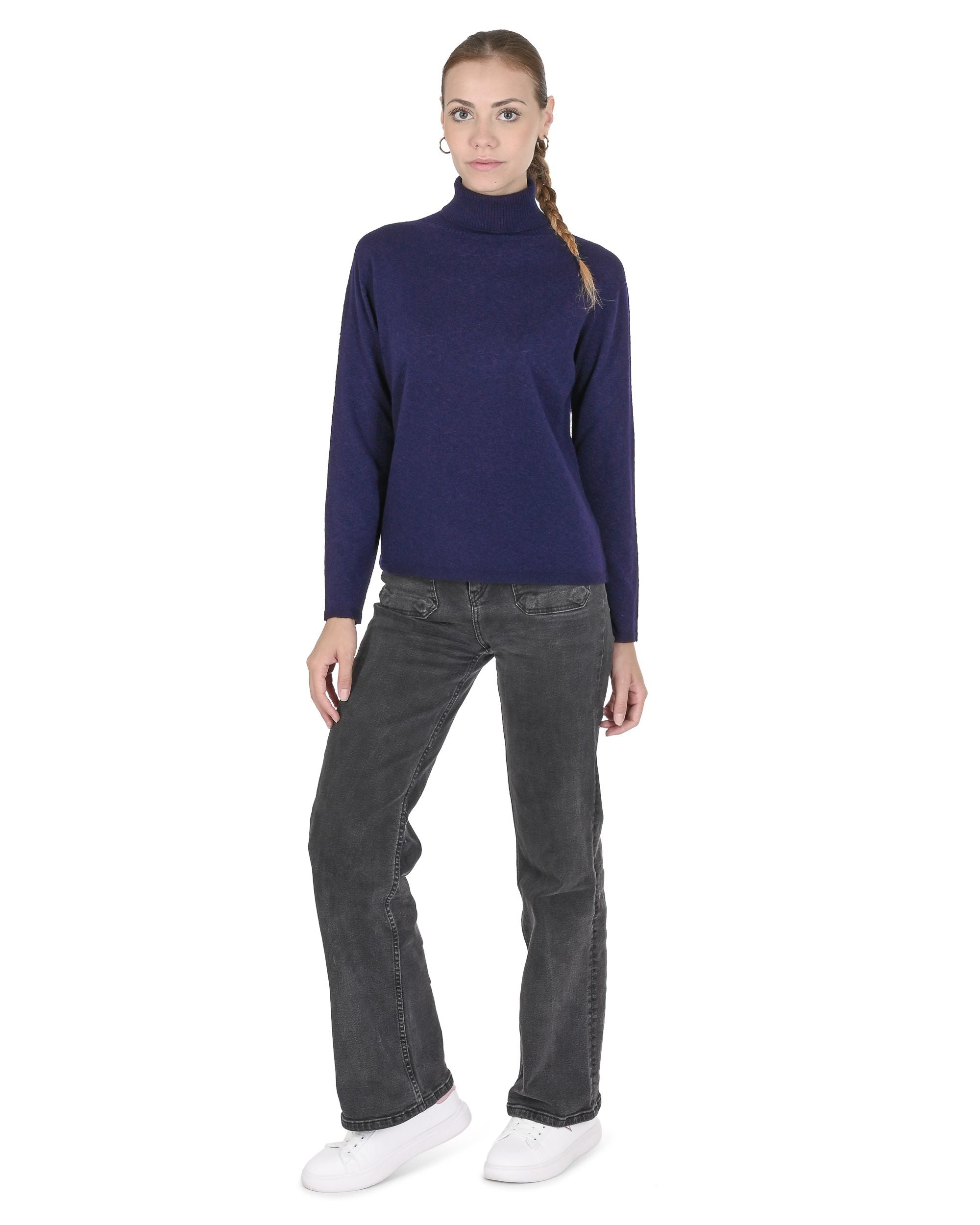 Maglione dolcevita da donna in cashmere Crown of Edinburgh COE 0020 BLU NAVY