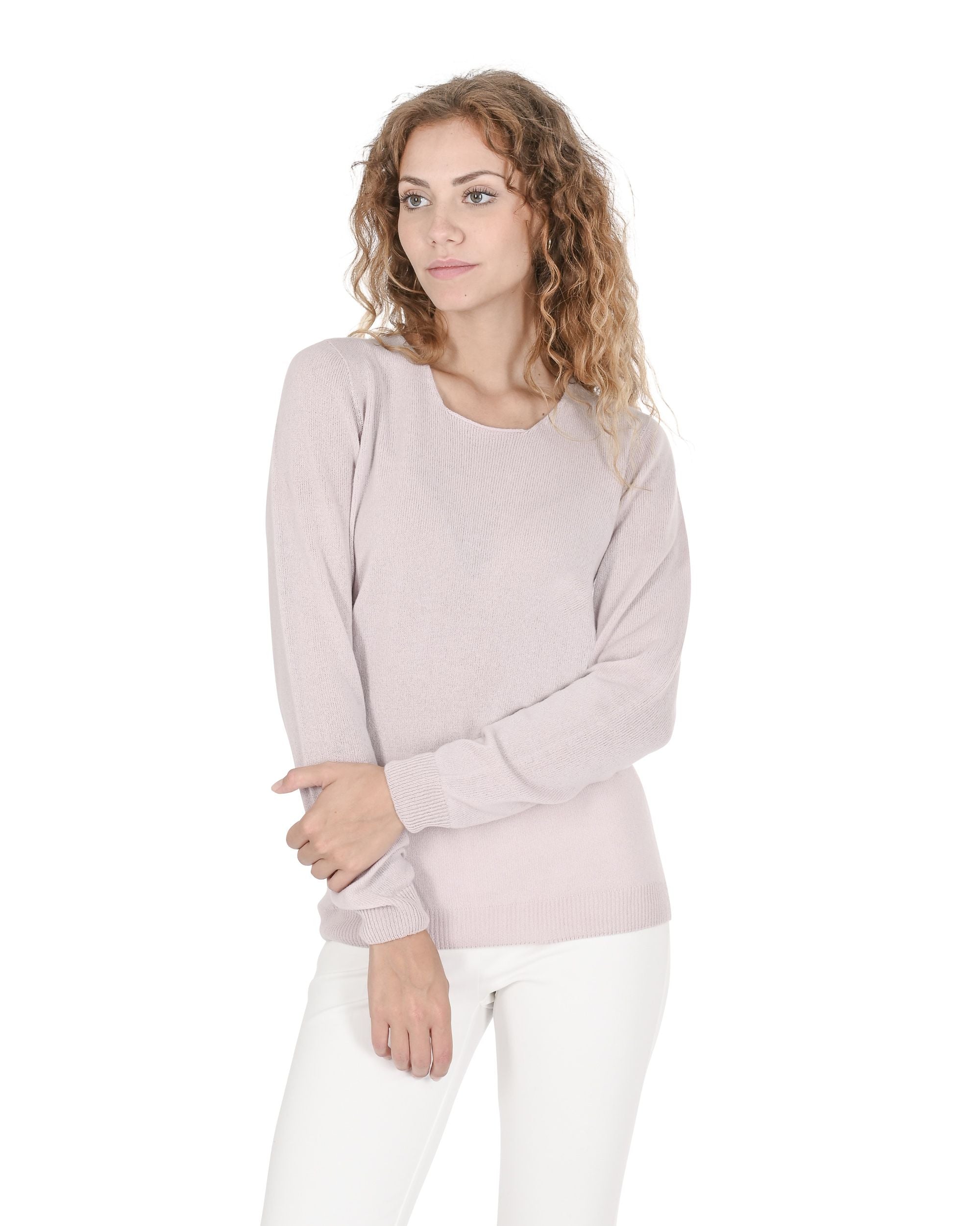 Maglione da donna in cashmere con scollo quadrato Crown of Edinburgh COE 0024 ROSA