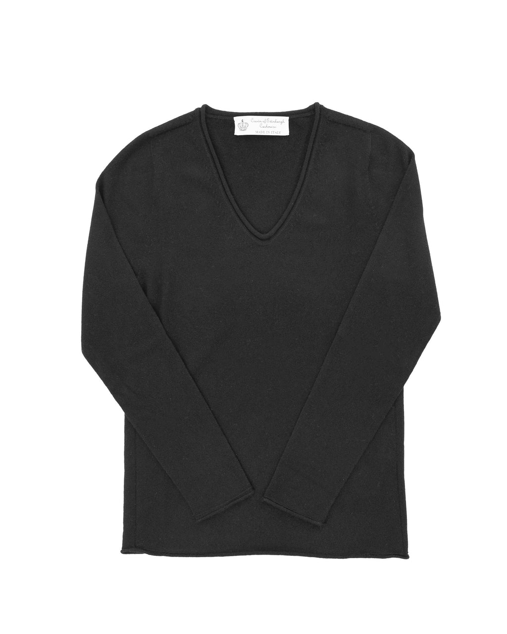 Maglione da donna con scollo a V in cashmere Crown of Edinburgh COE 0022 NERO