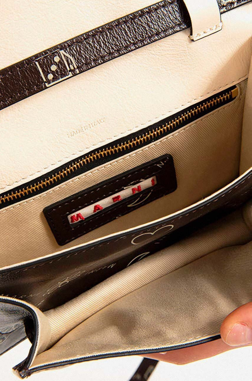 Borsa Marni Logo Leather Mini Trunk marrone