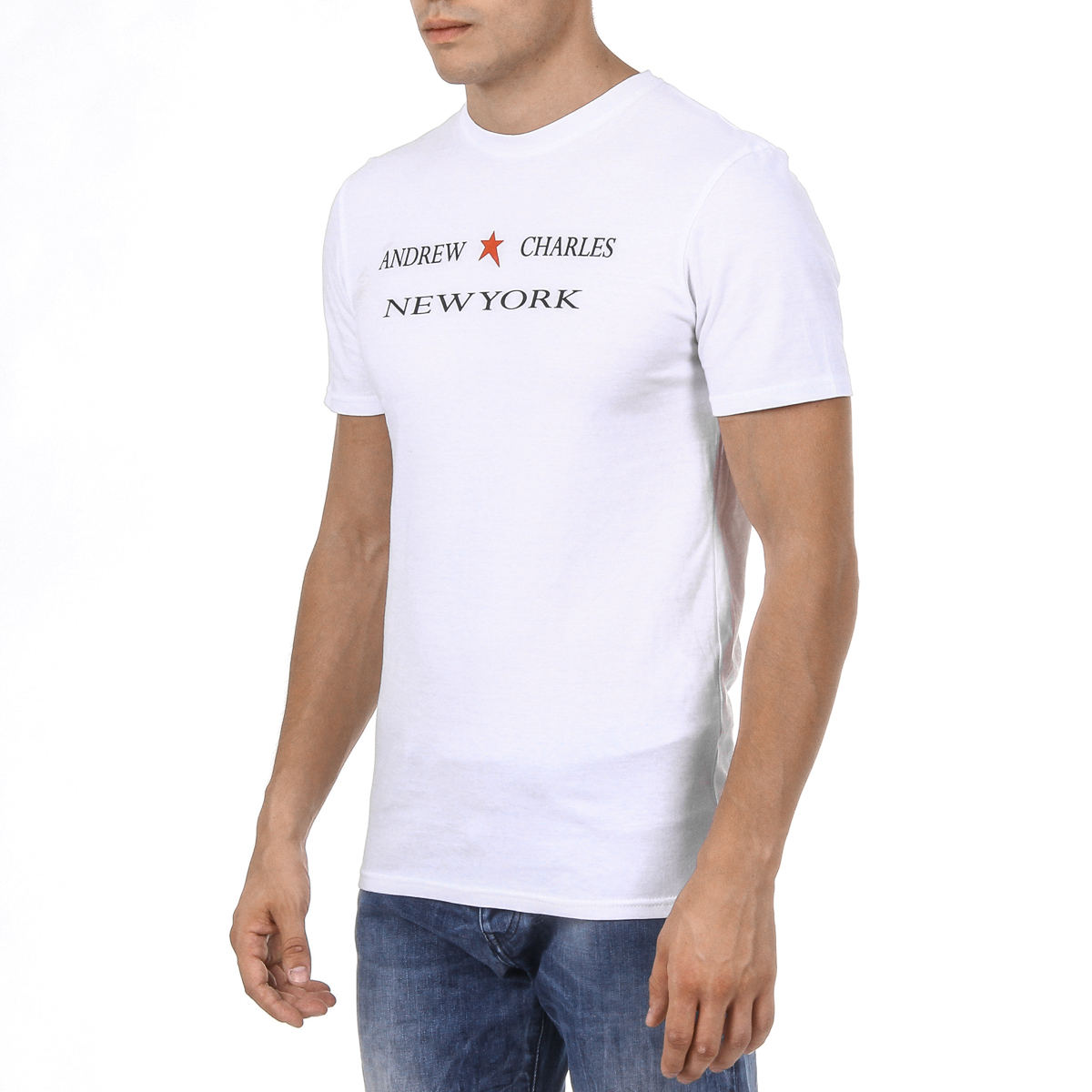Andrew Charles T-shirt da uomo a maniche corte con scollo rotondo, bianca KEITA