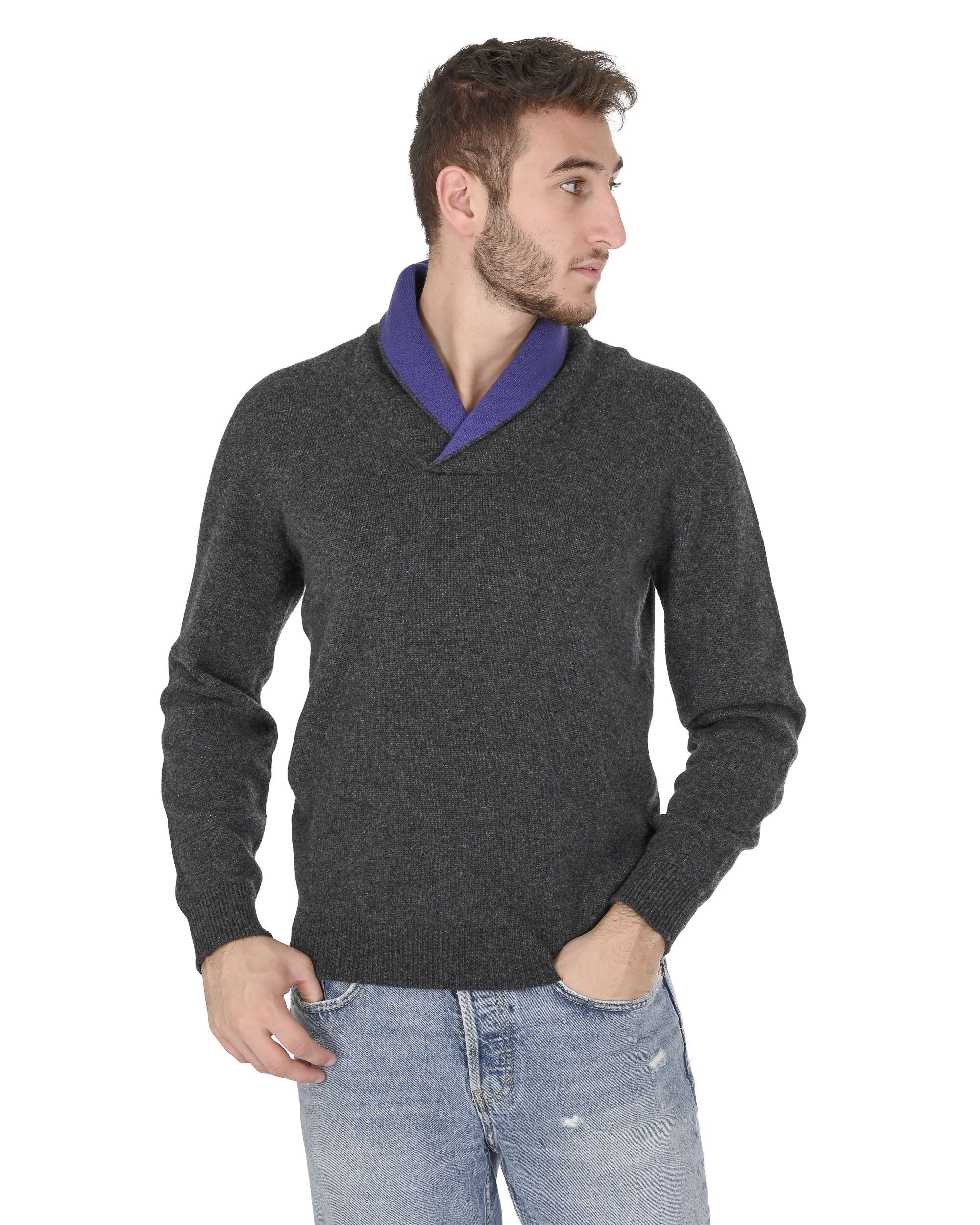 Maglione da uomo con collo a scialle in cashmere Crown of Edinburgh COE 0011 NAVY
