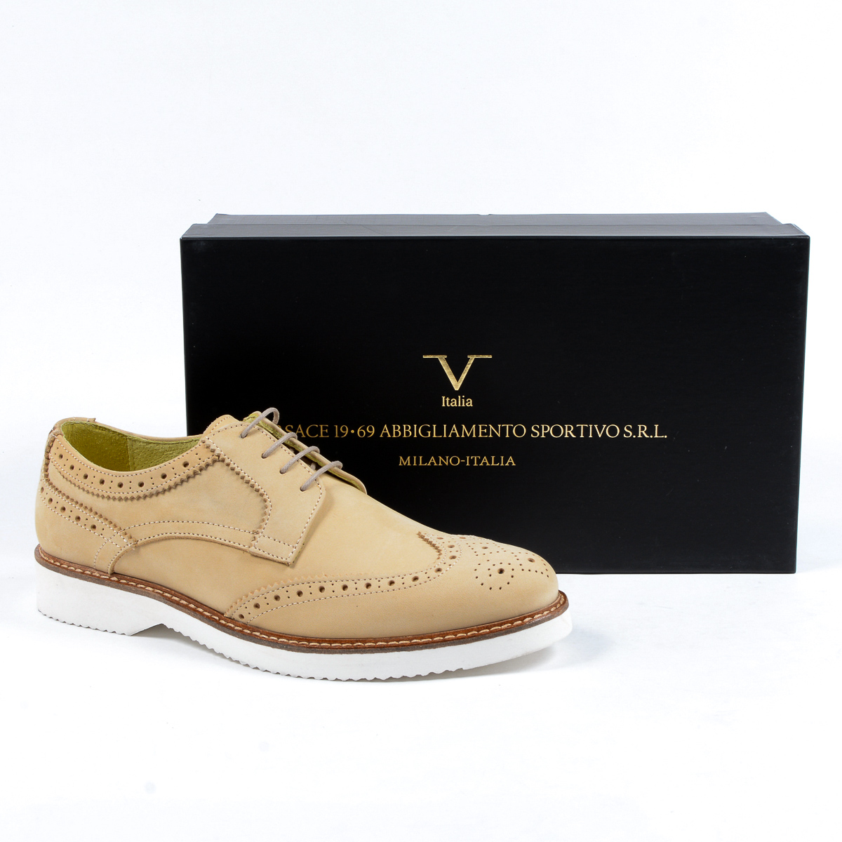 V 1969 Italia Scarpe Oxford Brogue da uomo Beige PEDRO