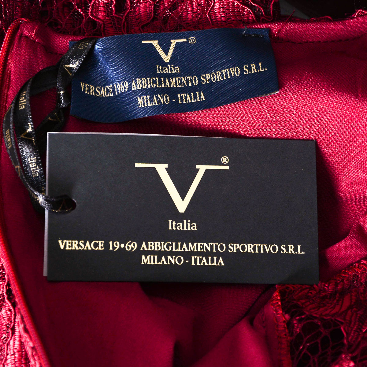 V 1969 Italia Abito da donna maniche 3/4 Bordeaux MILENA