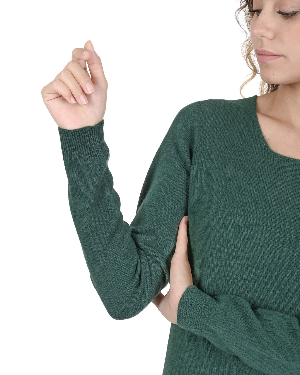 Maglione da donna in cashmere con scollo quadrato Crown of Edinburgh COE 0024 VERDE BOTTIGLIA