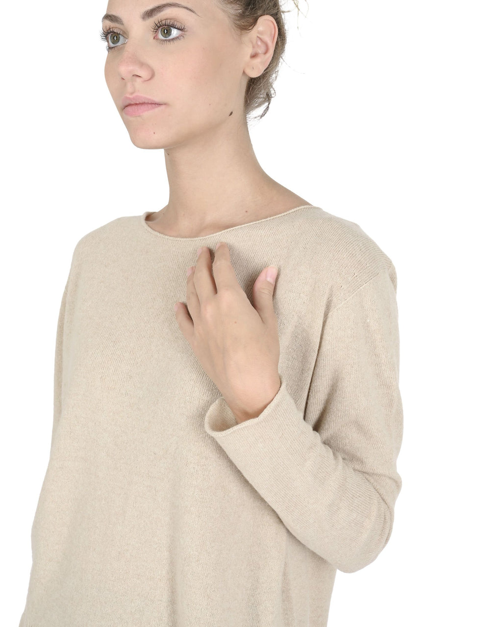 Maglione oversize con scollo a barca da donna in cashmere Crown of Edinburgh COE 008 BEIGE