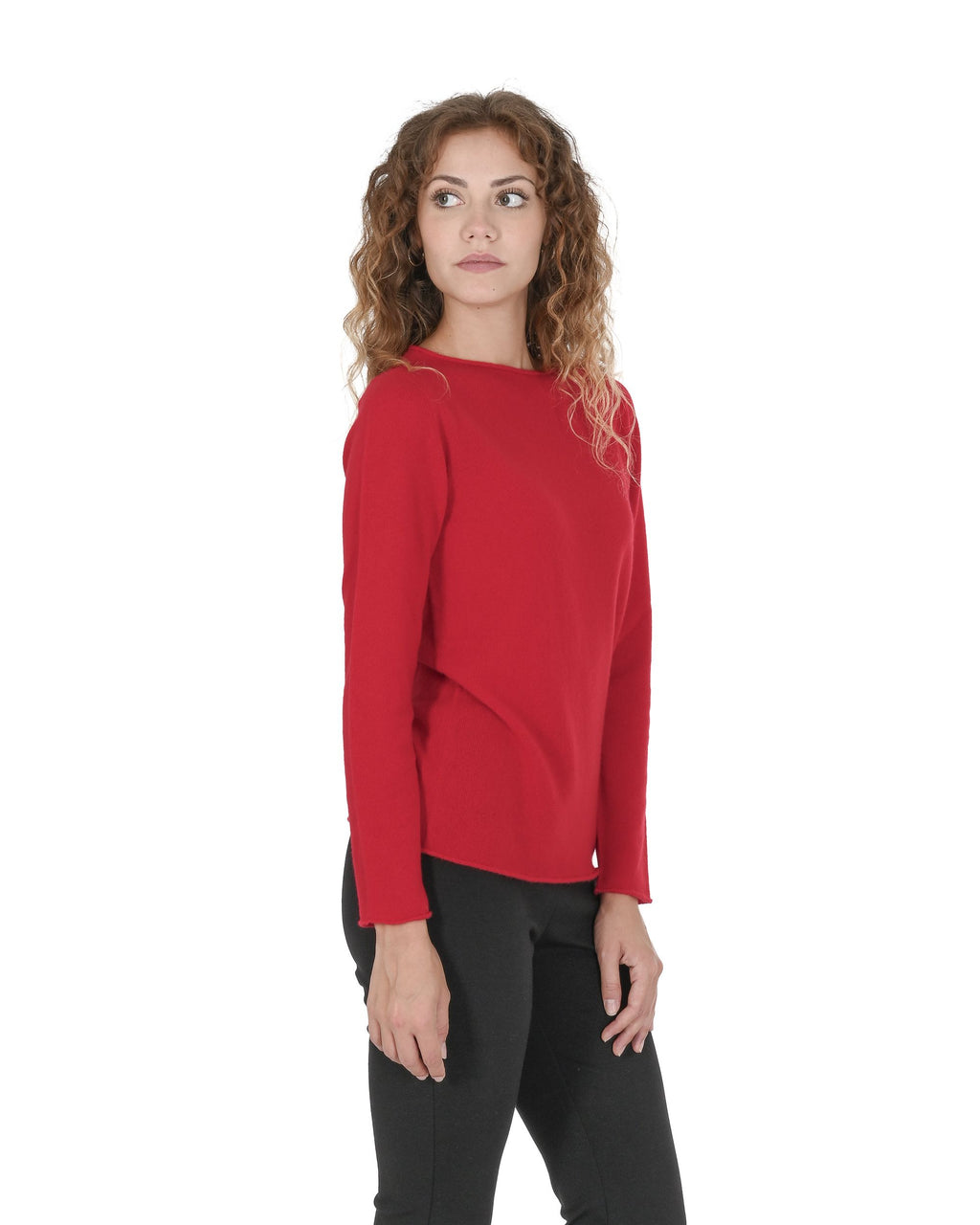 Maglione da donna in cashmere con scollo a barca Crown of Edinburgh COE 0025 ROSSO