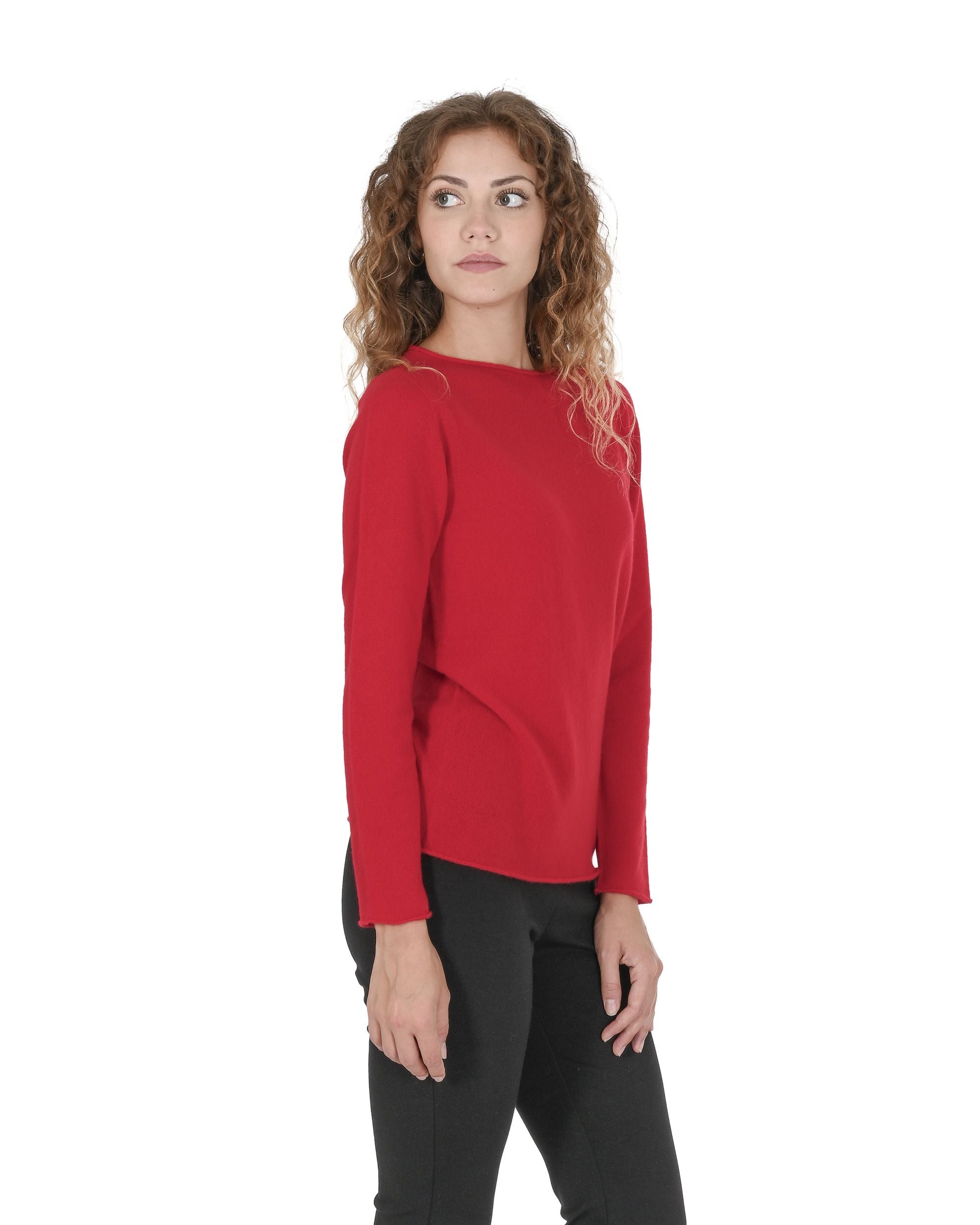 Maglione da donna in cashmere con scollo a barca Crown of Edinburgh COE 0025 ROSSO