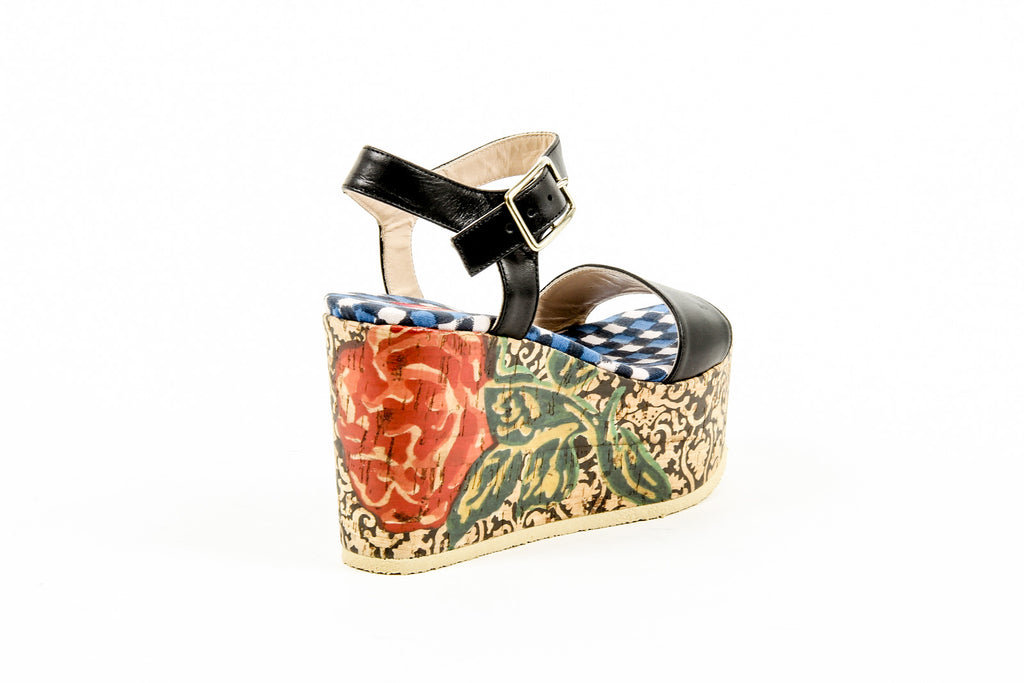 Sandalo con zeppa e cinturino alla caviglia da donna Lisa Corti W LISA LEATHER BLACK