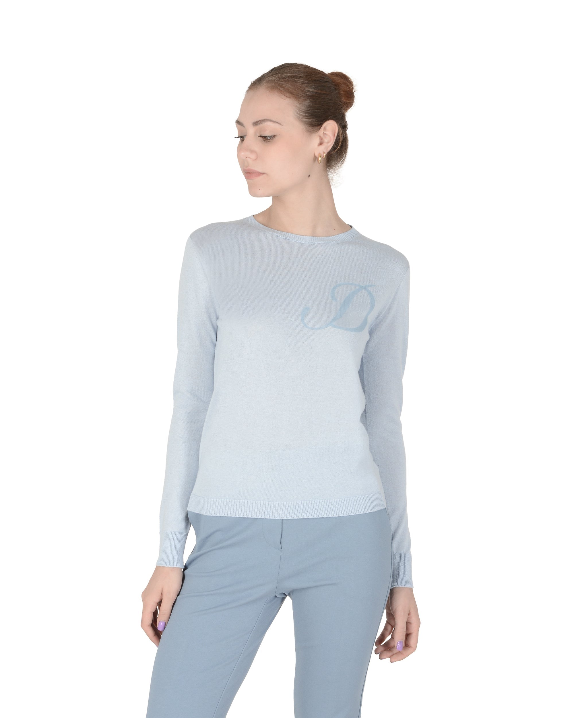 Maglia girocollo in cashmere estivo - Manica lunga - Azzurro