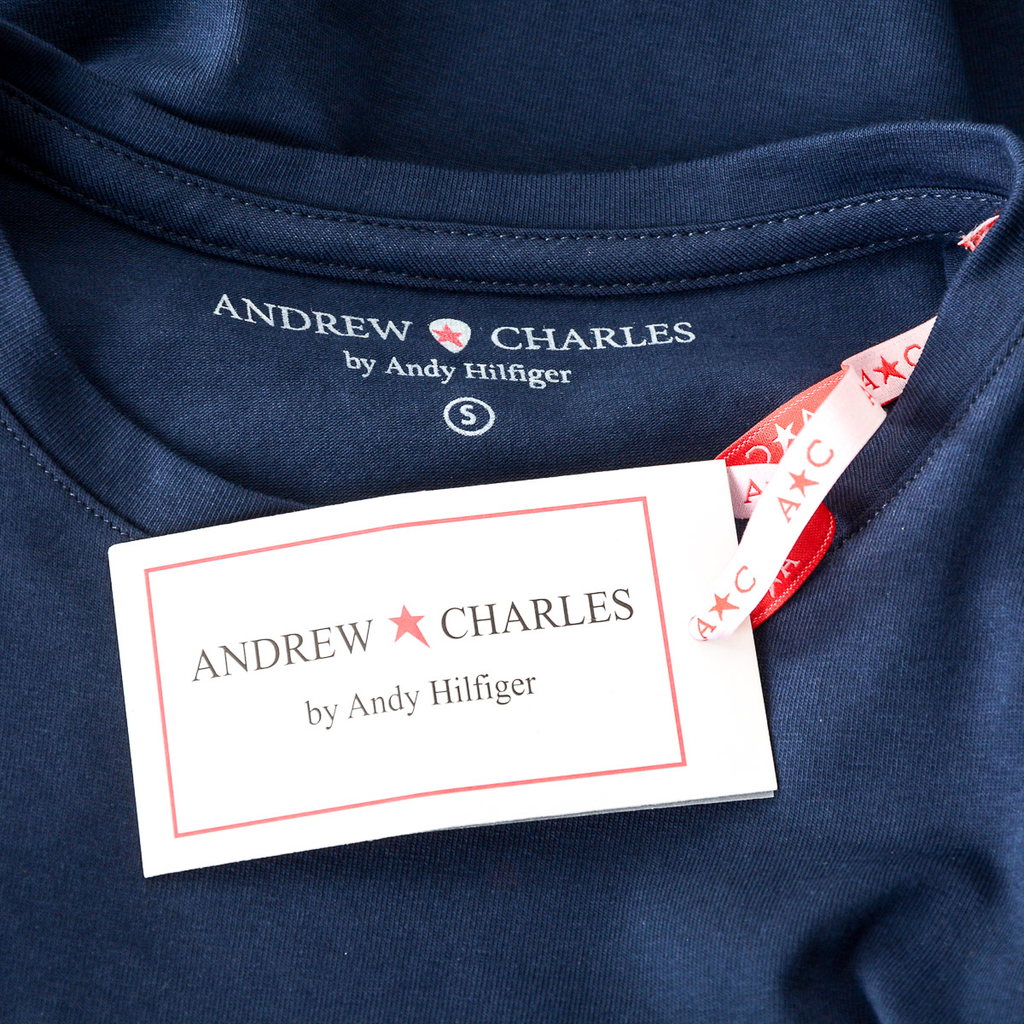 Andrew Charles Maglietta da donna a maniche corte con scollo rotondo blu TARANA