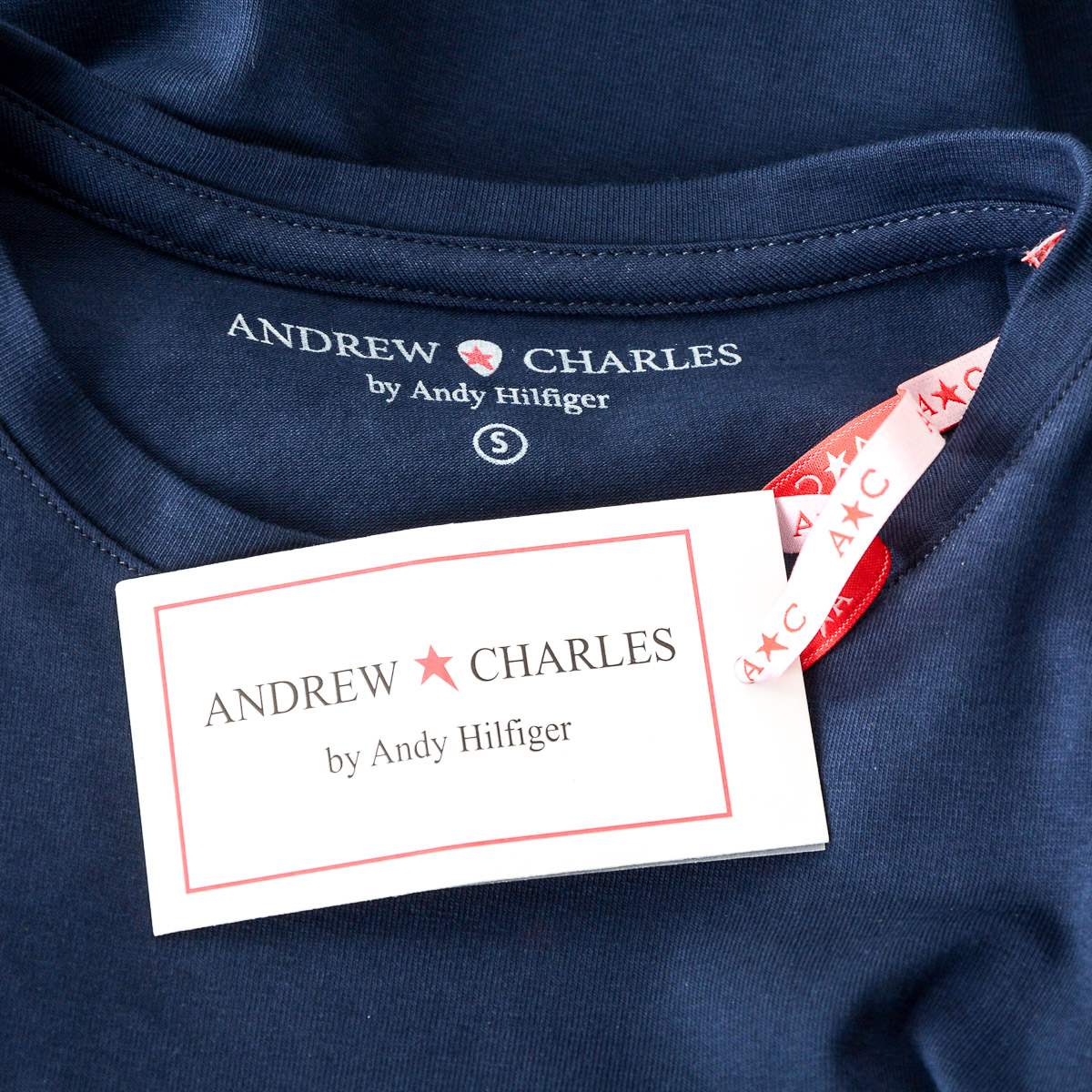 Andrew Charles Maglietta da donna a maniche corte con scollo rotondo blu TARANA