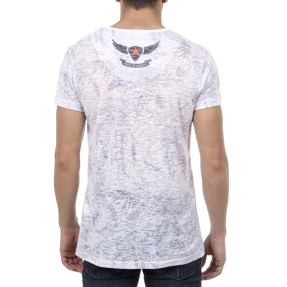 Andrew Charles T-shirt da uomo a maniche corte con scollo a V bianca ISAAC