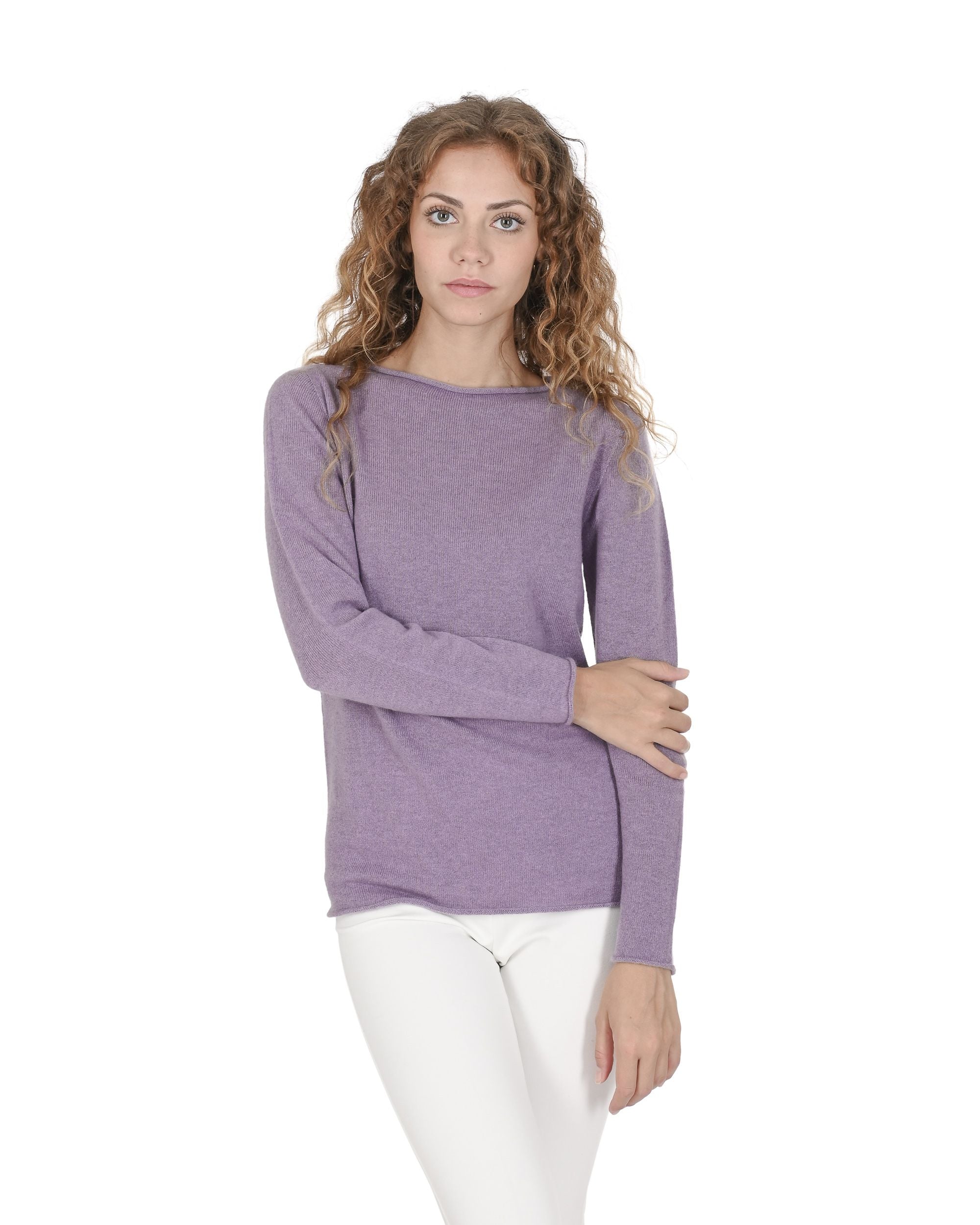 Maglione da donna con scollo a barca in cashmere Crown of Edinburgh COE 0025 AMETHYST