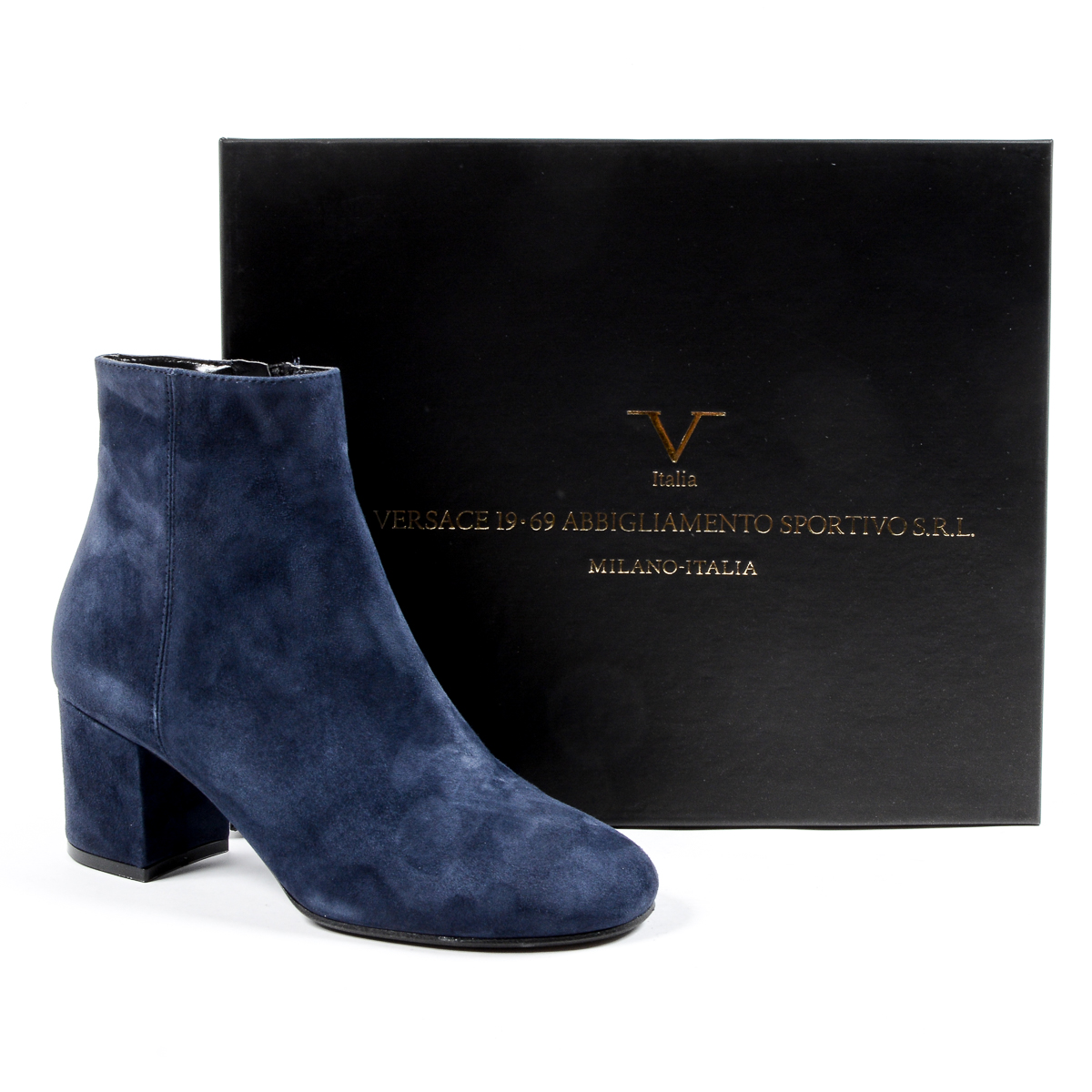 V 1969 Italia Stivaletto con tacco da donna blu MAD