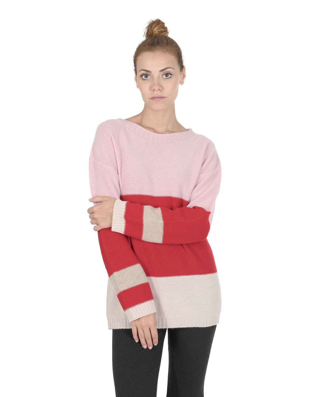 Maglione da donna con scollo a barca in cashmere Crown of Edinburgh COE 0017 ROSA/ROSSO