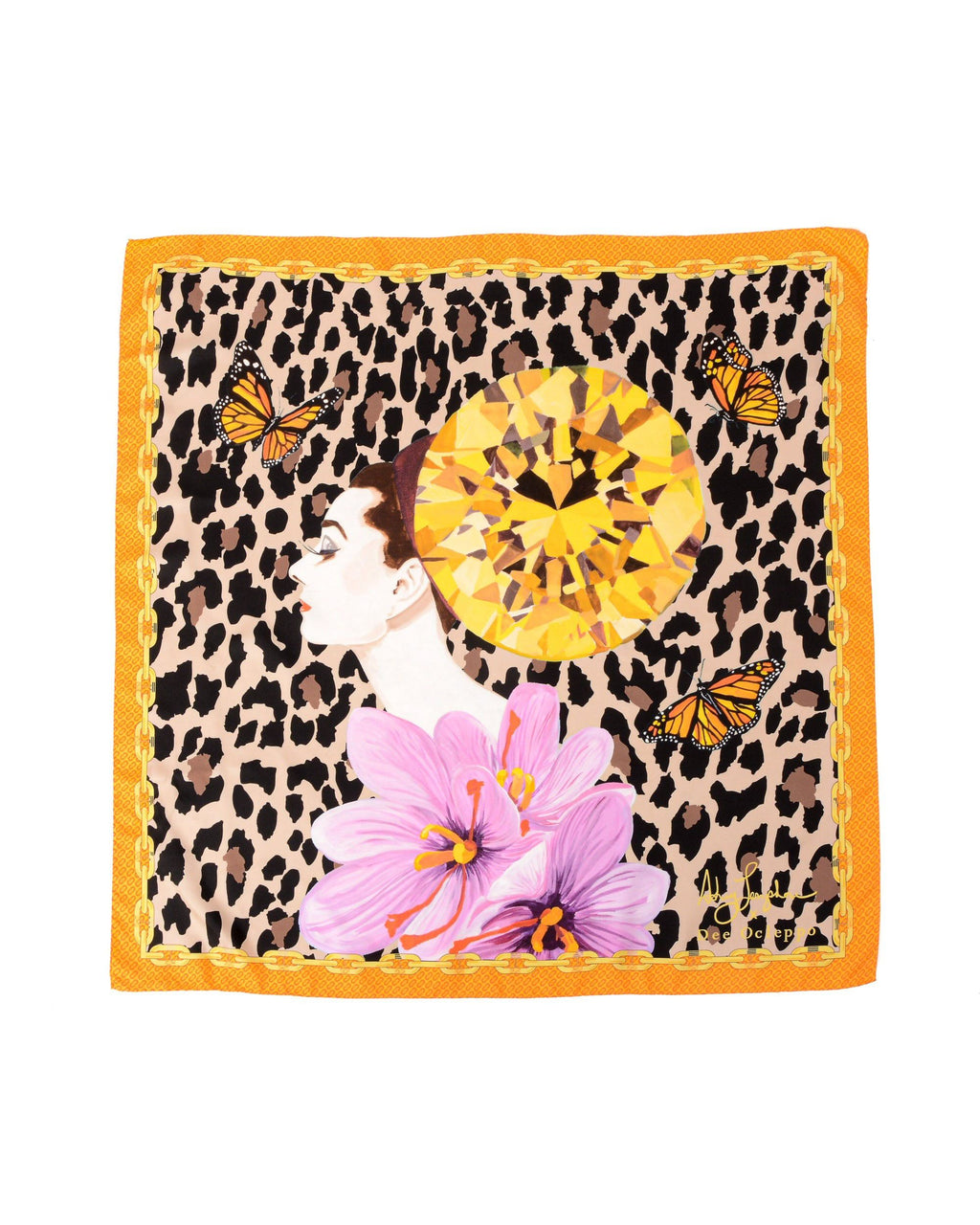Sciarpa in seta leopardata arancione Longshore Dee X Ashley